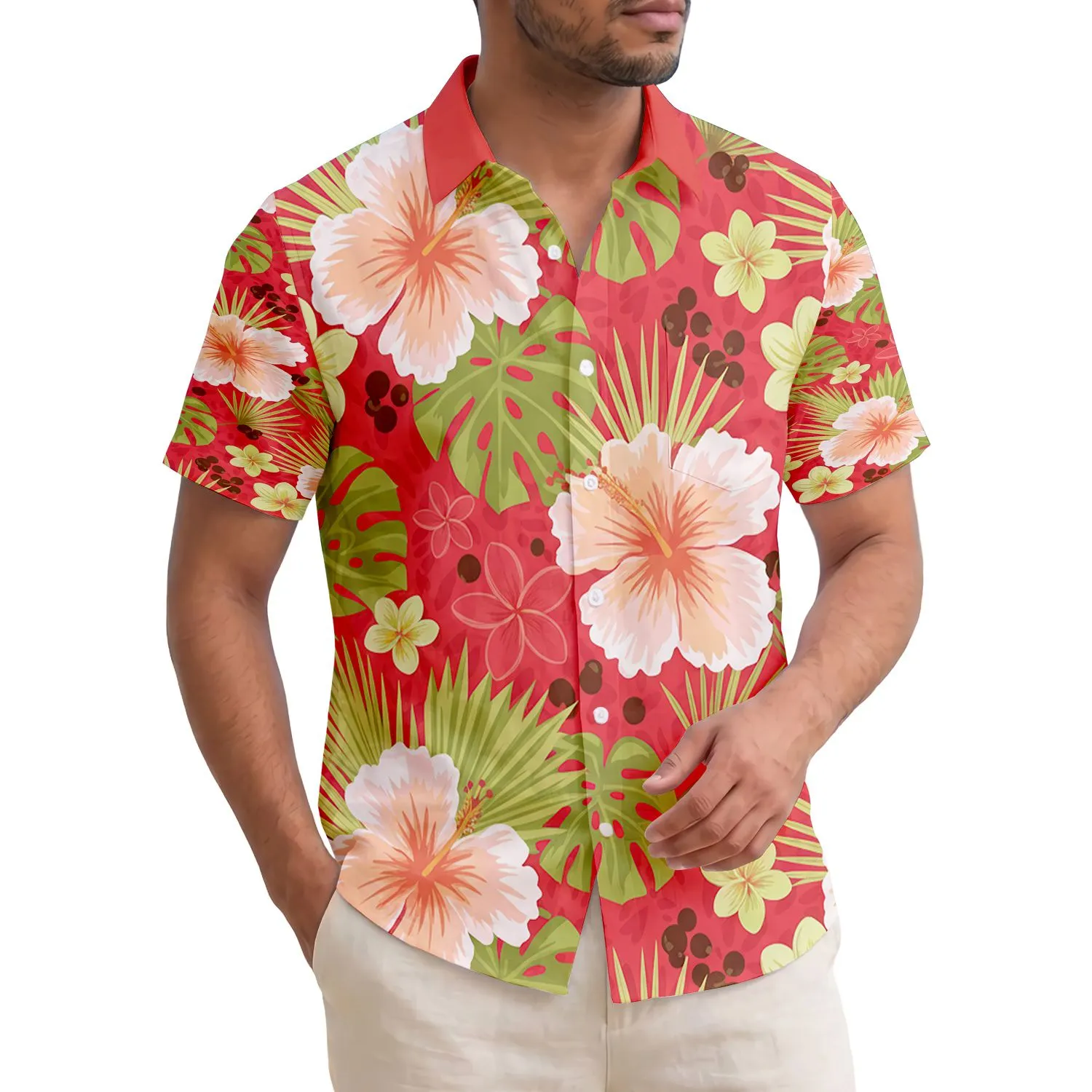 Vibrant Tropical Flowers Green Leaves Berry Clusters - Tropical Home Decor Gift Hawaiian Shirt - 1
