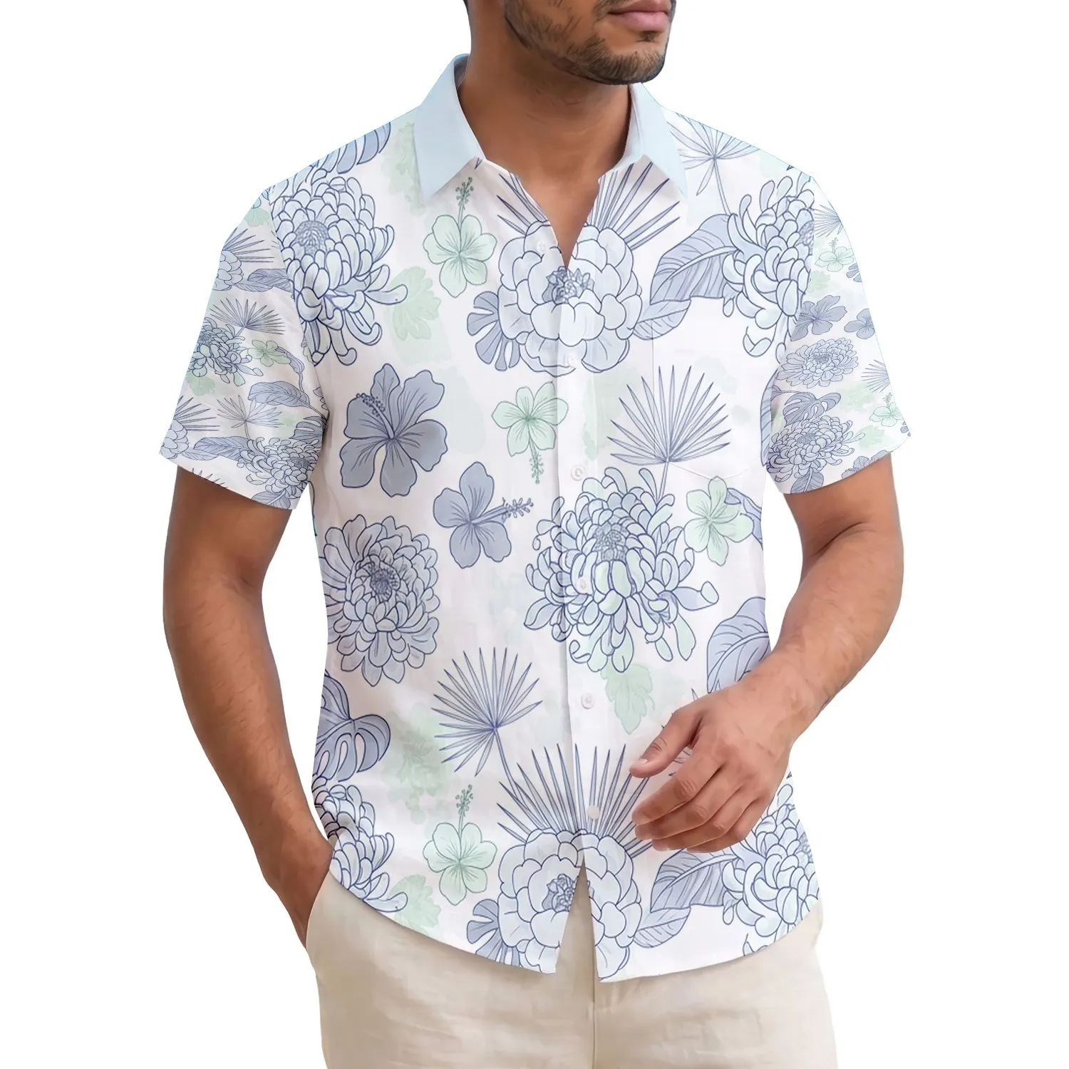 Tropical Chrysanthemum Peony Hibiscus Monstera Plumeria Palm - Home Decor Gift Hawaiian Shirt - 1