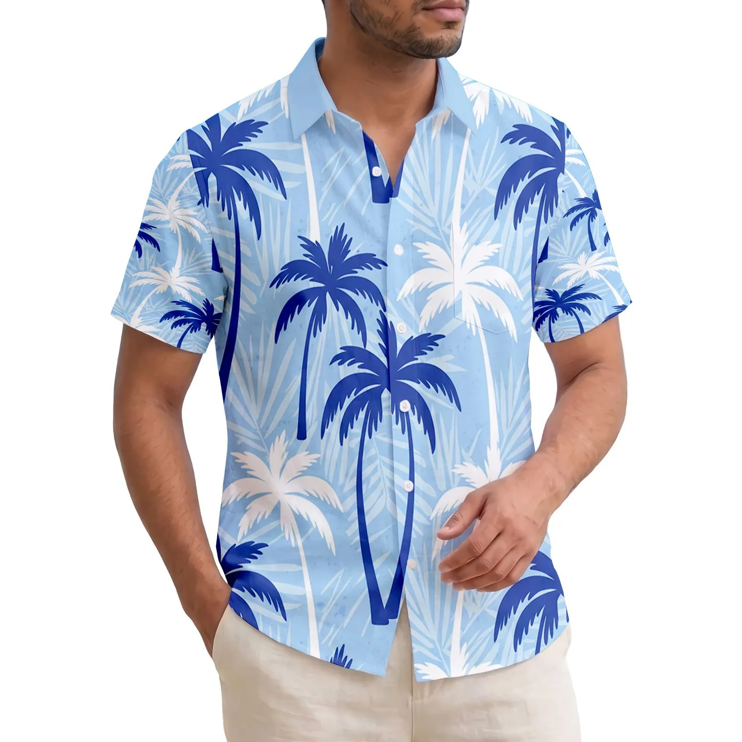 Palm Tree Silhouettes Tropical Palm Fronds - Beach Vacation Summer Travel Essentials Gift Hawaiian Shirt - 1