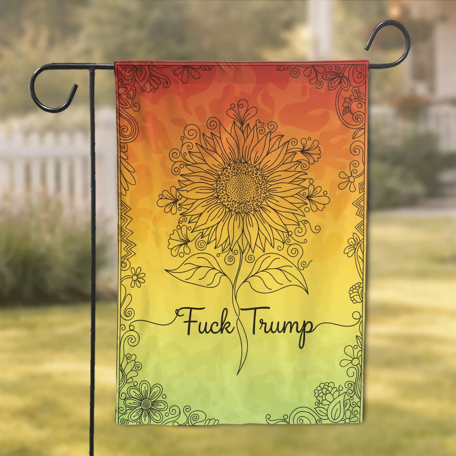 One-Line Sunflower Fuck Trump - Expressive Political Statement Outdoor Decor Gift Garden Flag - 1