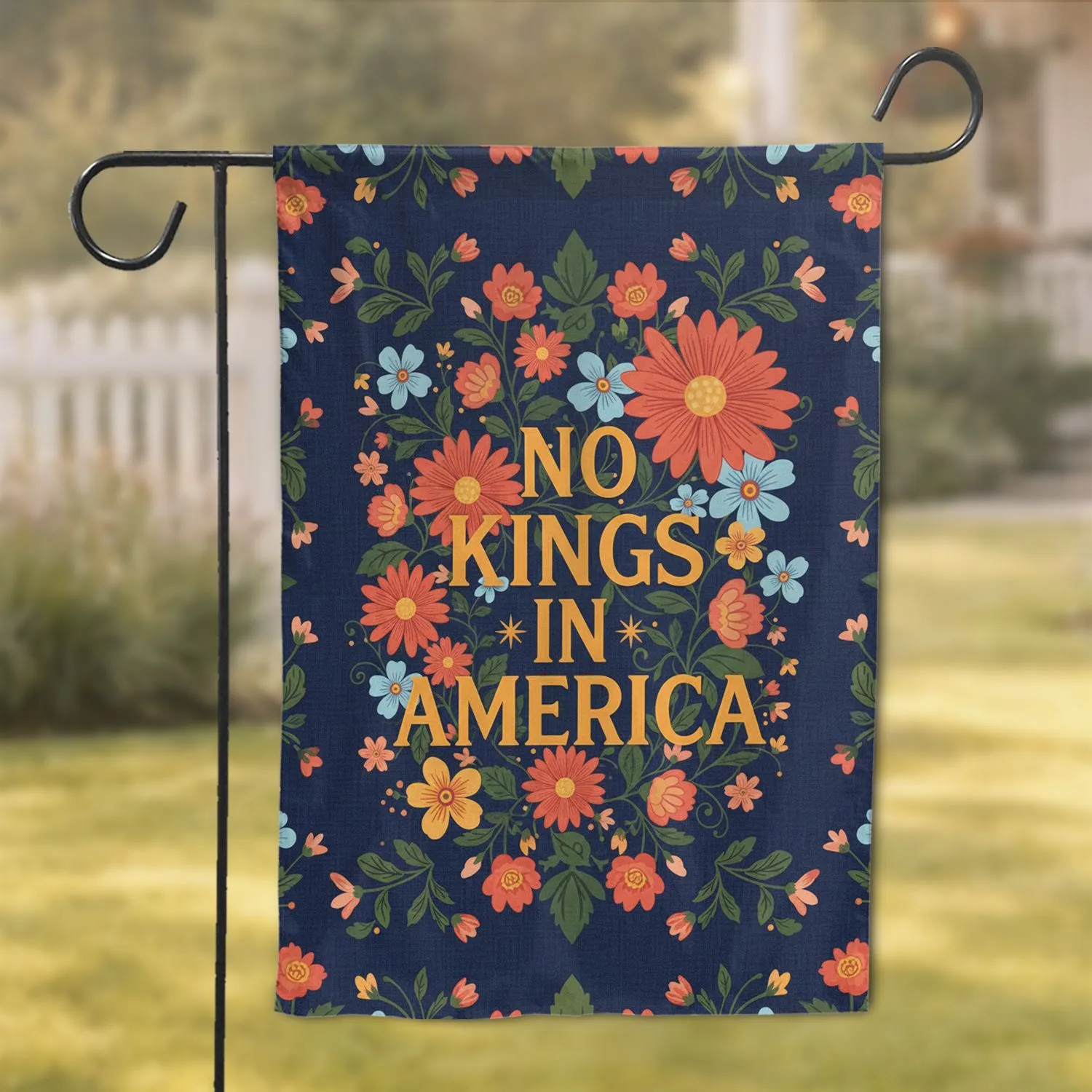 No Kings In America Coral Daisy Floral Vines - Independence Day Home Decor Gift Garden Flag - 1