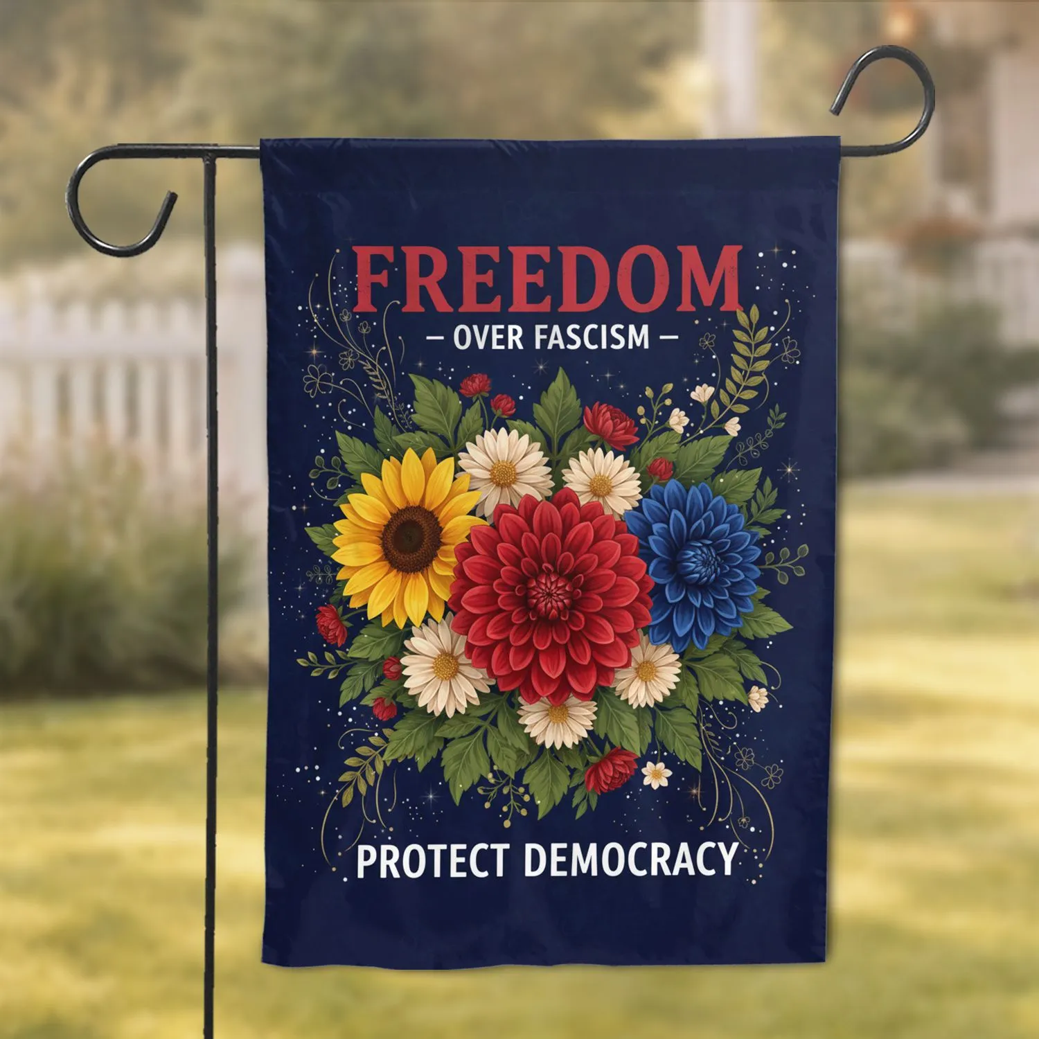 Freedom Protect Democracy Floral Bouquet - Patriotic Home Decor Display Garden Flag - 1