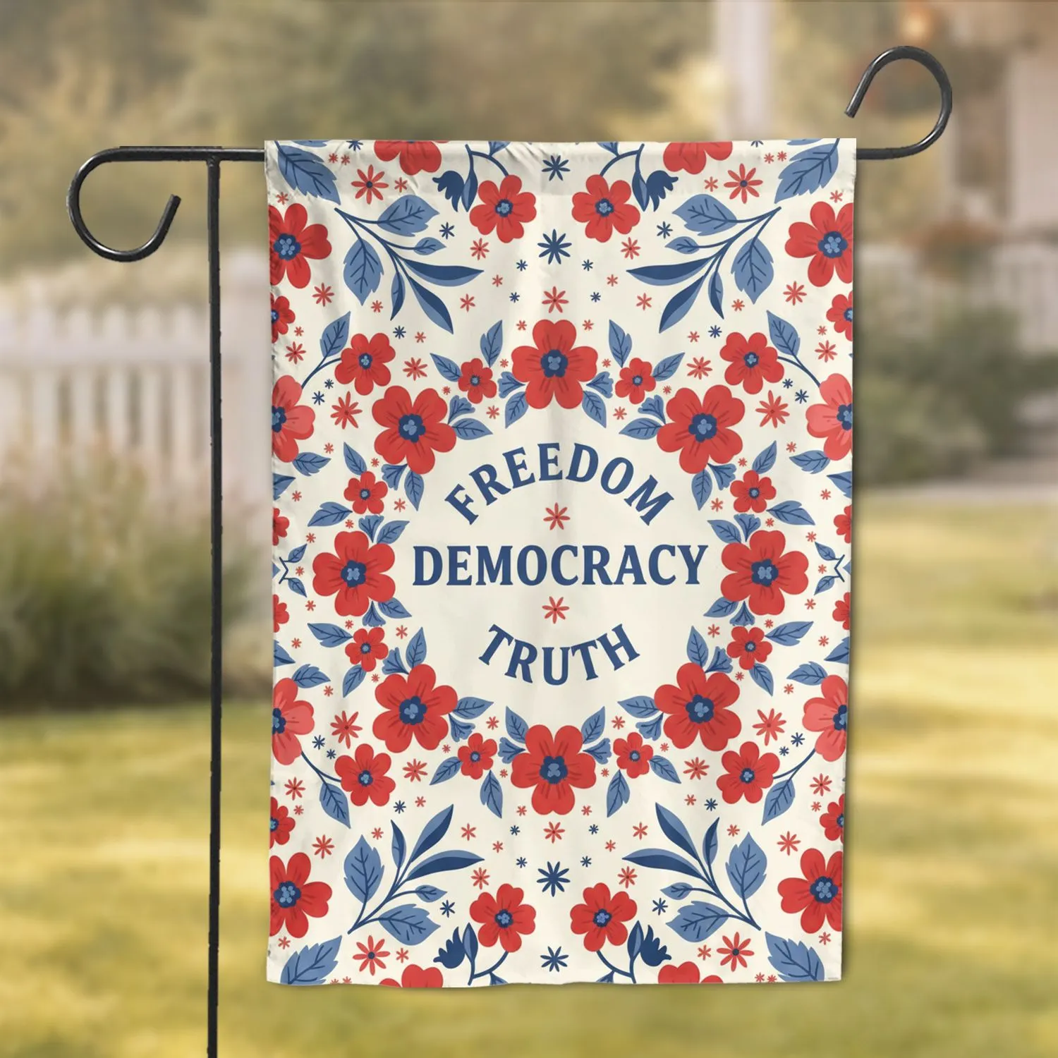 Freedom Democracy Truth Floral Wreath with Stars - Patriotic Home Decor Gift Garden Flag - 1