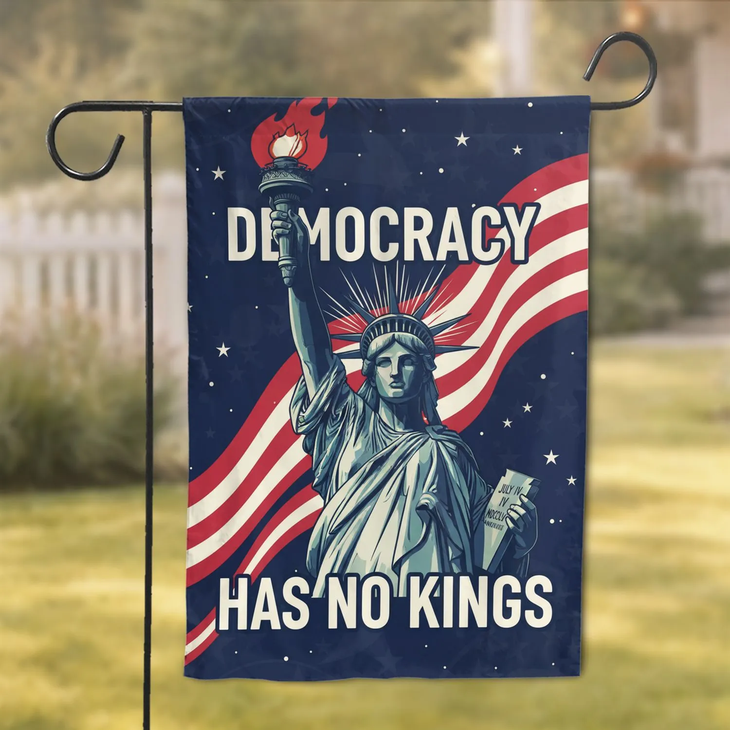 Majestic Statue of Liberty American Flag Democracy Has No Kings - Independence Day Decor Garden Flag - 1