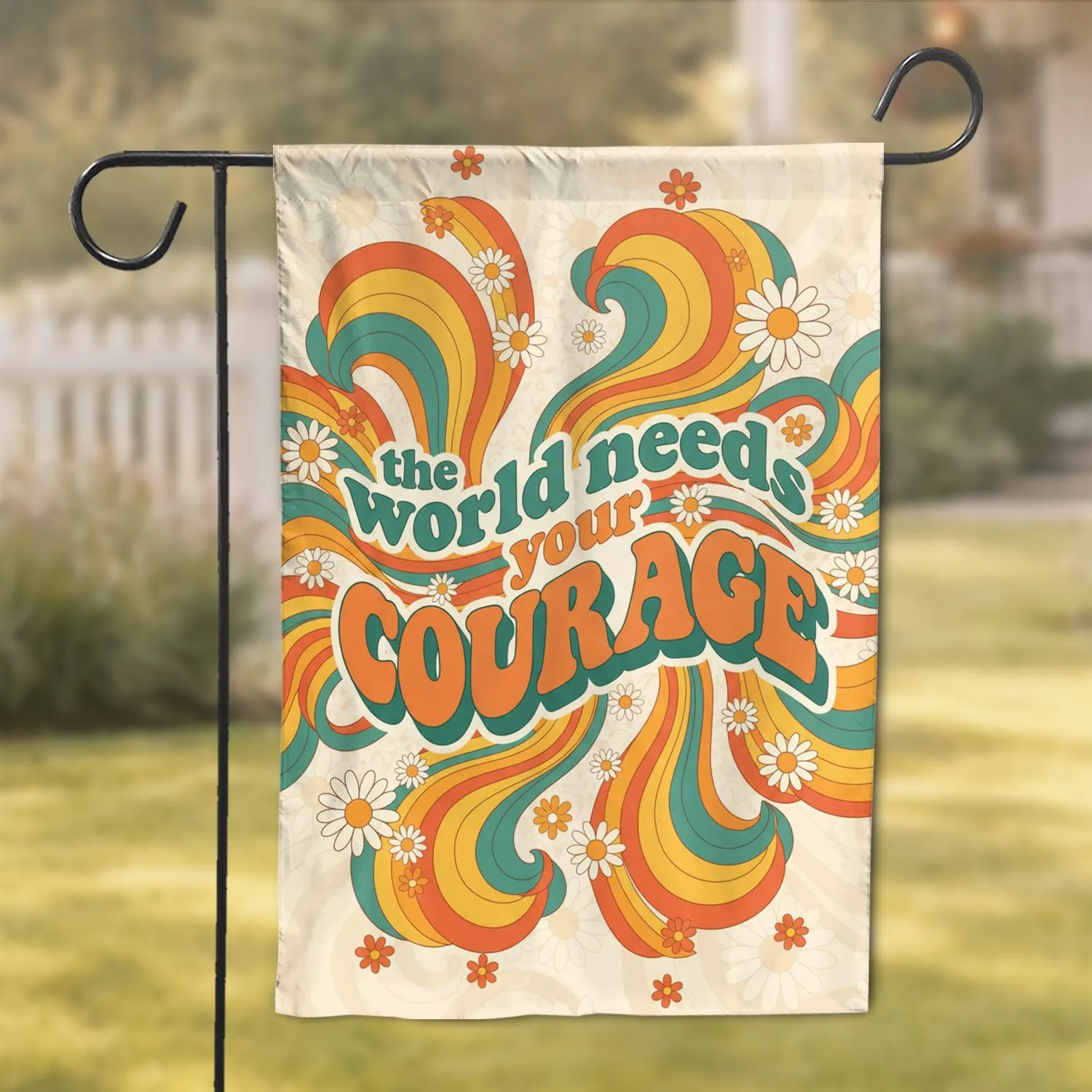 Retro Groovy Courage Lettering - Inspirational Home Decor Gift Garden Flag - 1