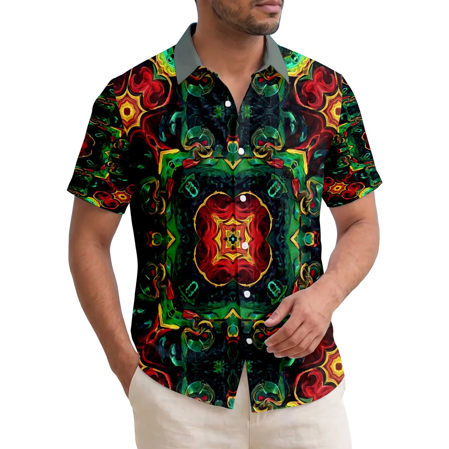 Tropical Iridescent Fluid Forms Fractured Light - Beach Vacation Gift Hawaiian Shirt - 1