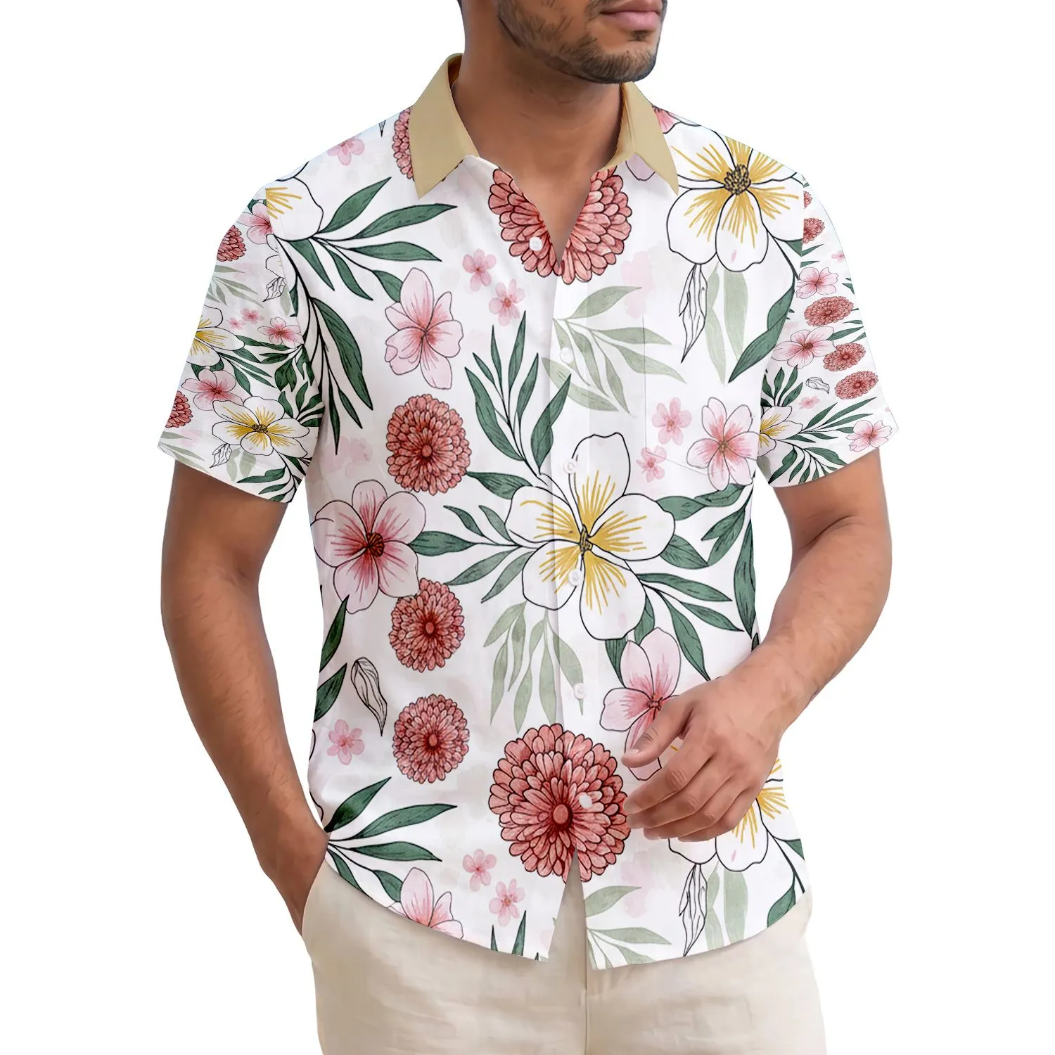 Elegant Tropical Blossoms Spherical Flower Heads Botanical Foliage - Botanical Decor Gift Hawaiian Shirt - 1