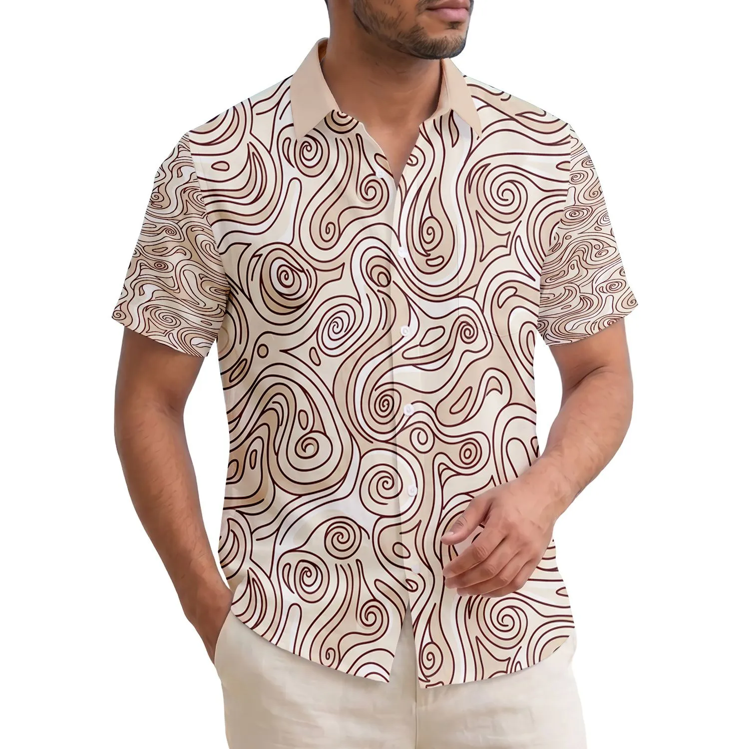 Sandy Ocean Currents Topographic Texture - Beach Lover Gift Hawaiian Shirt - 1