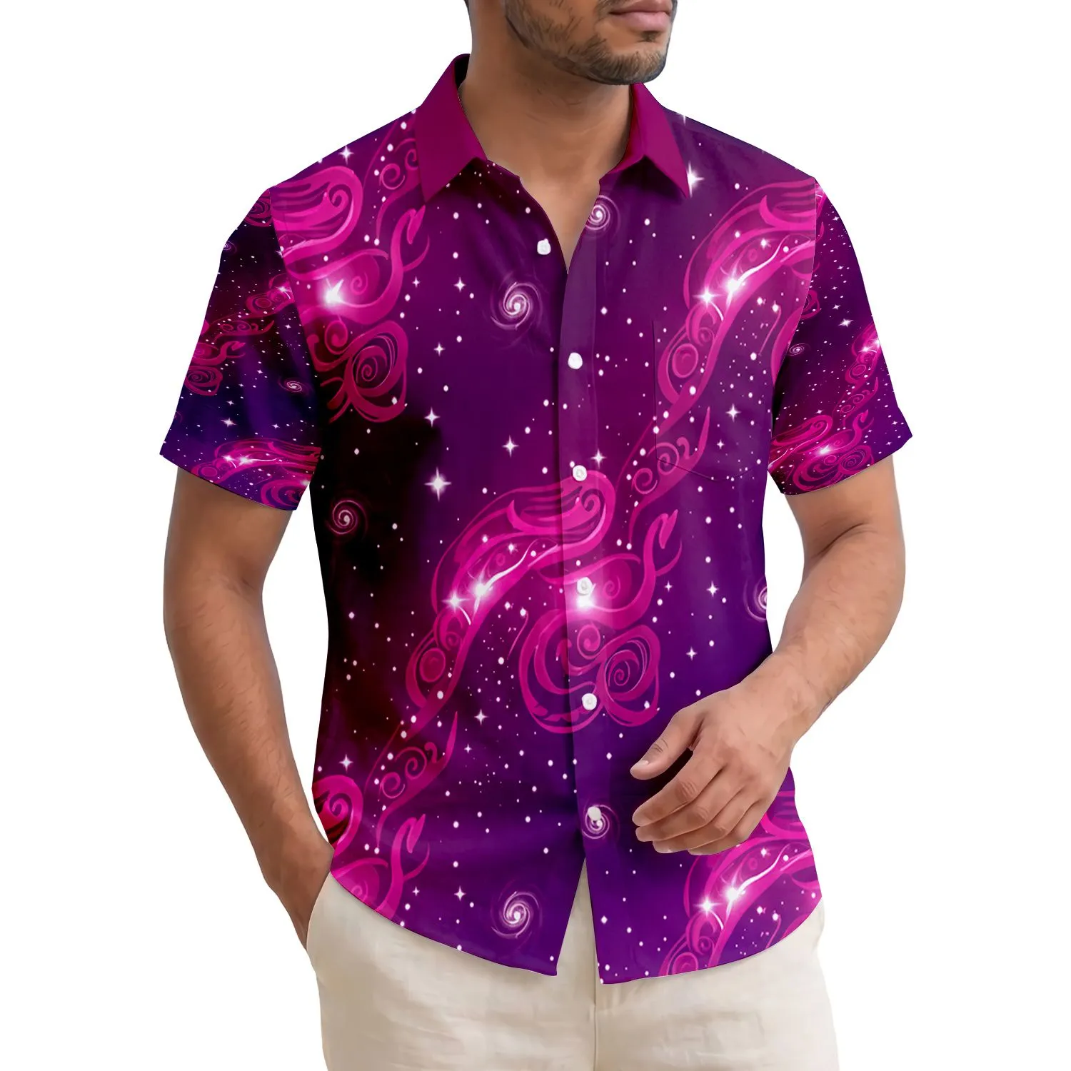 Galaxy Nebula Stars Tropical Ocean - Cosmic Lover Gift Hawaiian Shirt - 1