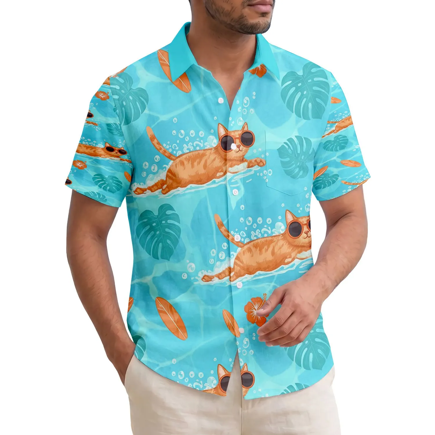 Orange Tabby Cats Swimming Underwater - Tropical Lifestyle Home Decor Cat Lover Gift Hawaiian Shirt - 1