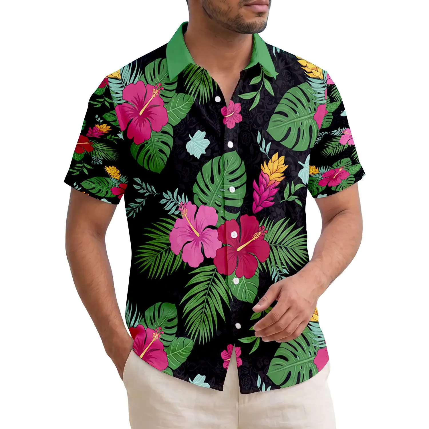 Hibiscus Tropical Palm Fronds Ginger Floral - Island Vacation Home Decor Gift Hawaiian Shirt - 1