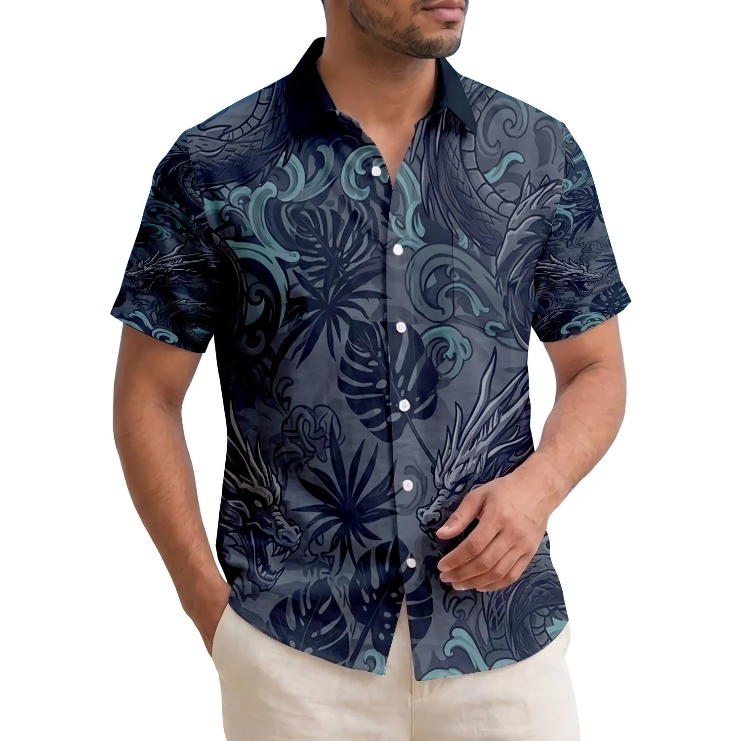 Winding Sea Serpents Dragons Ocean Waves Ancient Lore Mythology Collector Gift Hawaiian Shirt - 1