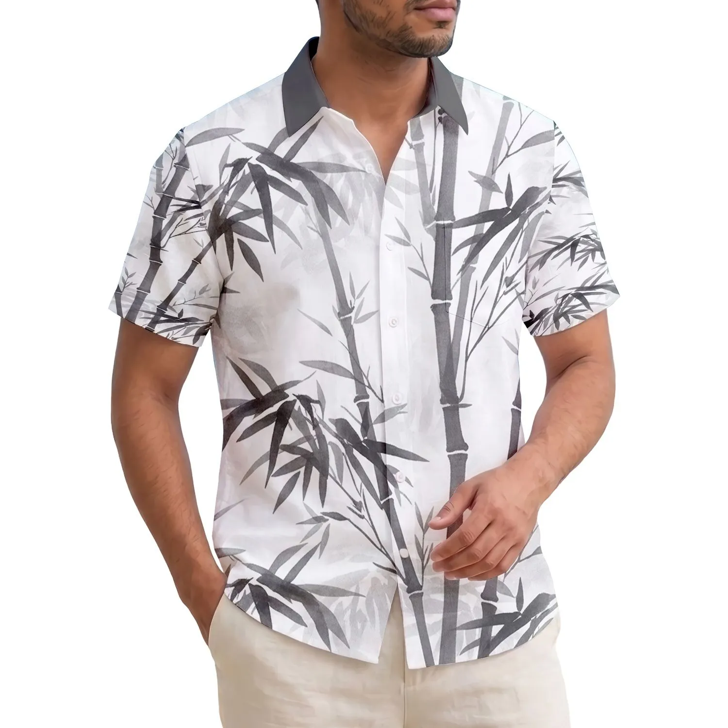 Dense Graceful Bamboo Stalks and Leaves with Misty Haze - Home Decor Gift Hawaiian Shirt - 1