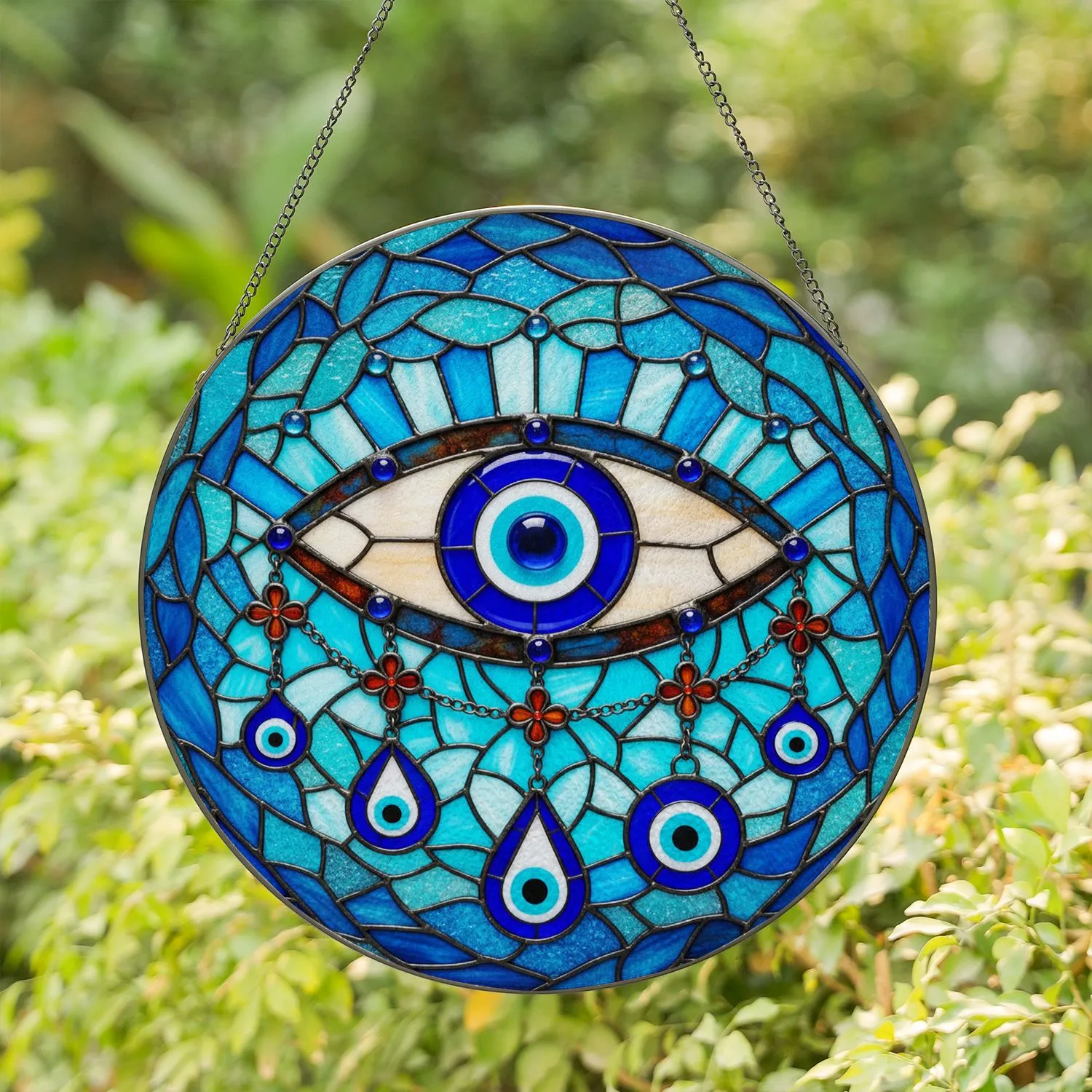 Evil Eye Amulet Four-Petal Flower Charms Stained Glass Mosaic Home Decor Gift Stained Glass Suncatcher - 1