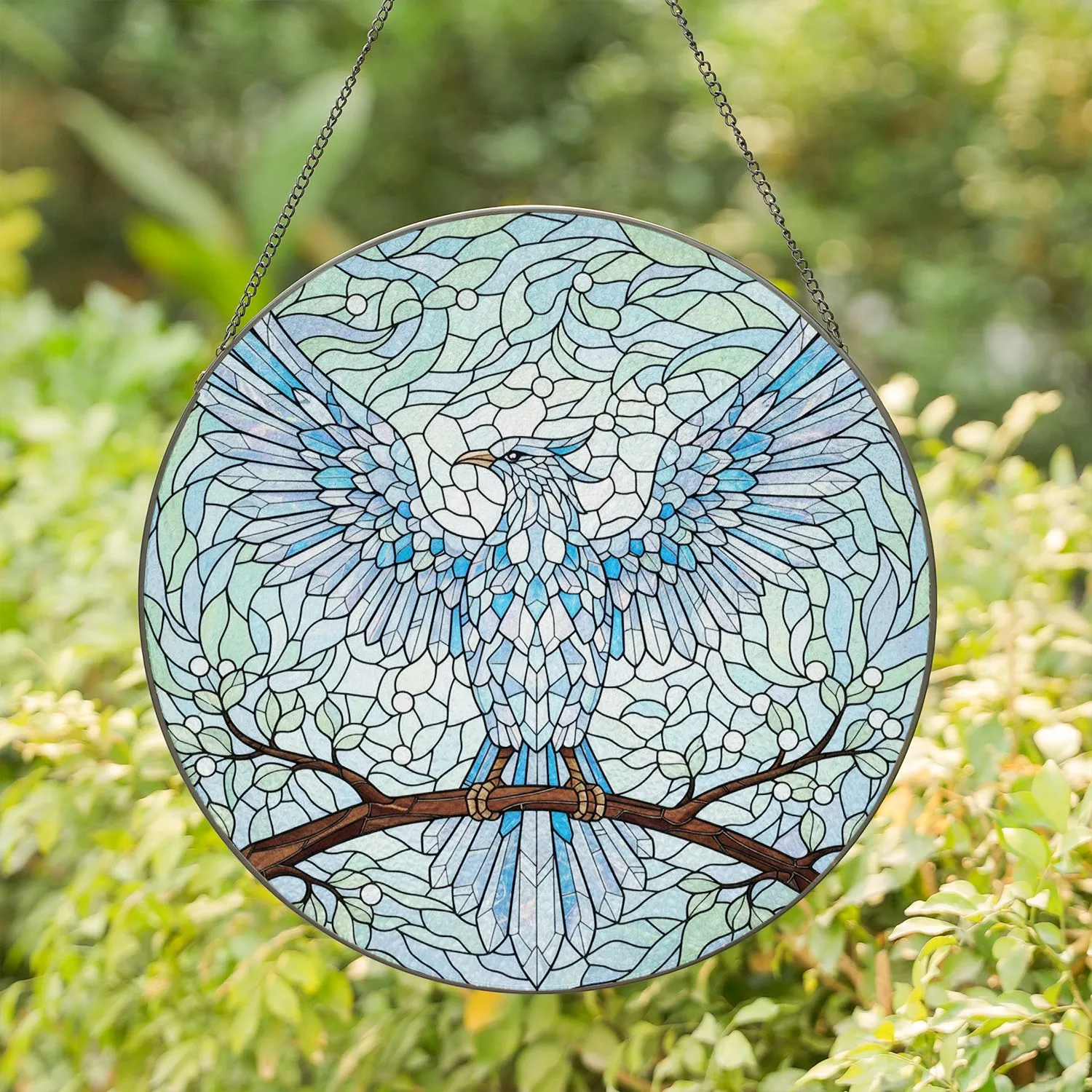 Iridescent Stained Glass Bird on Branch - Home Decor Gift for Wildlife Lovers Stained Glass Suncatcher - 1