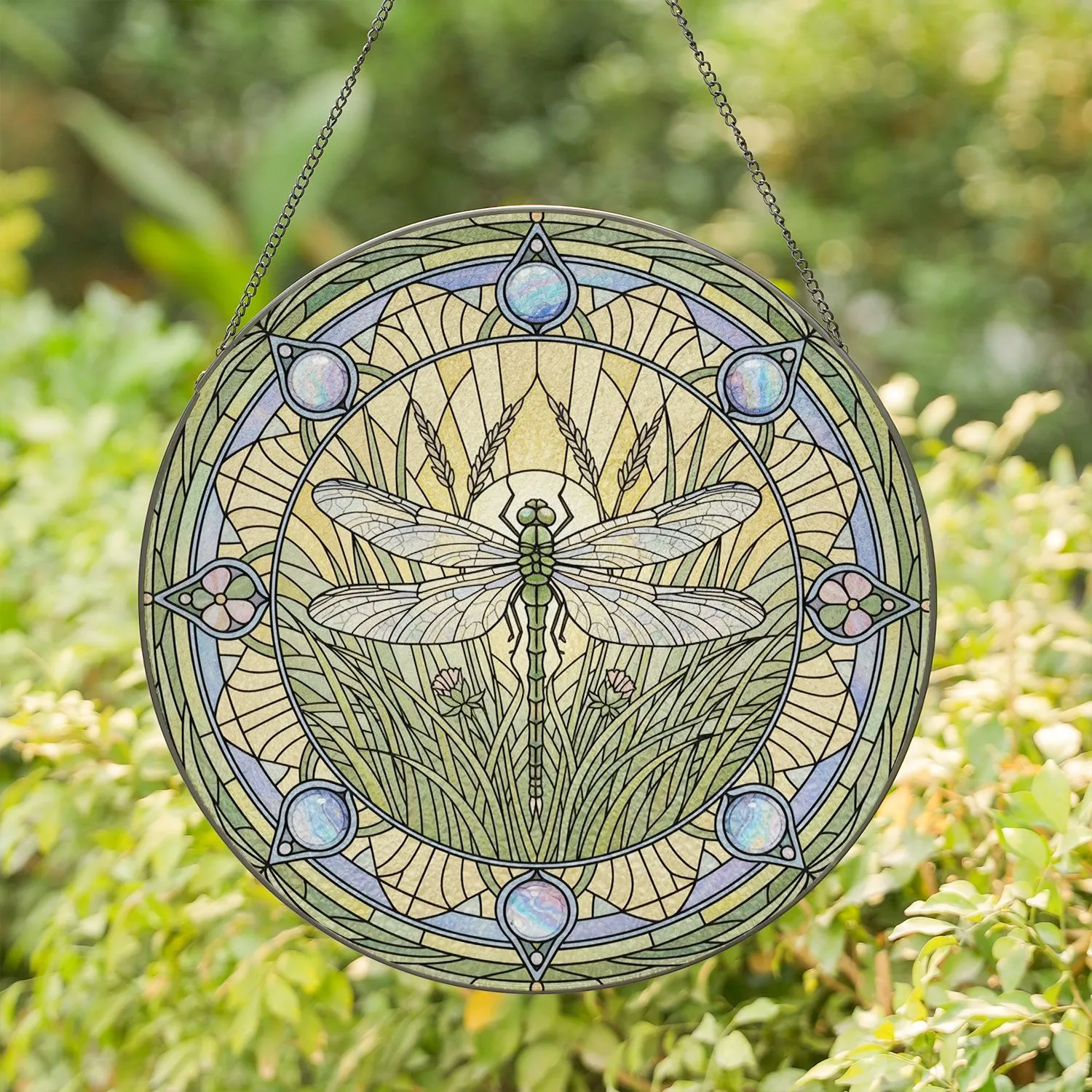 Dragonfly Grassland Golden Sunlight Stained Glass Mosaic Home Decor Gift Stained Glass Suncatcher - 1