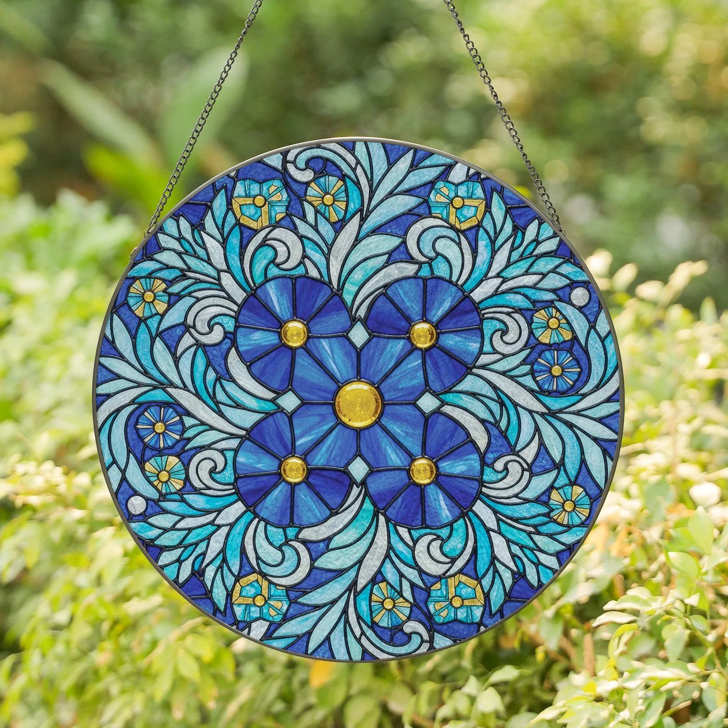 Dense Organic Intertwining Floral Botanical Tapestry Mosaic - Home Decor Gift Stained Glass Suncatcher - 1