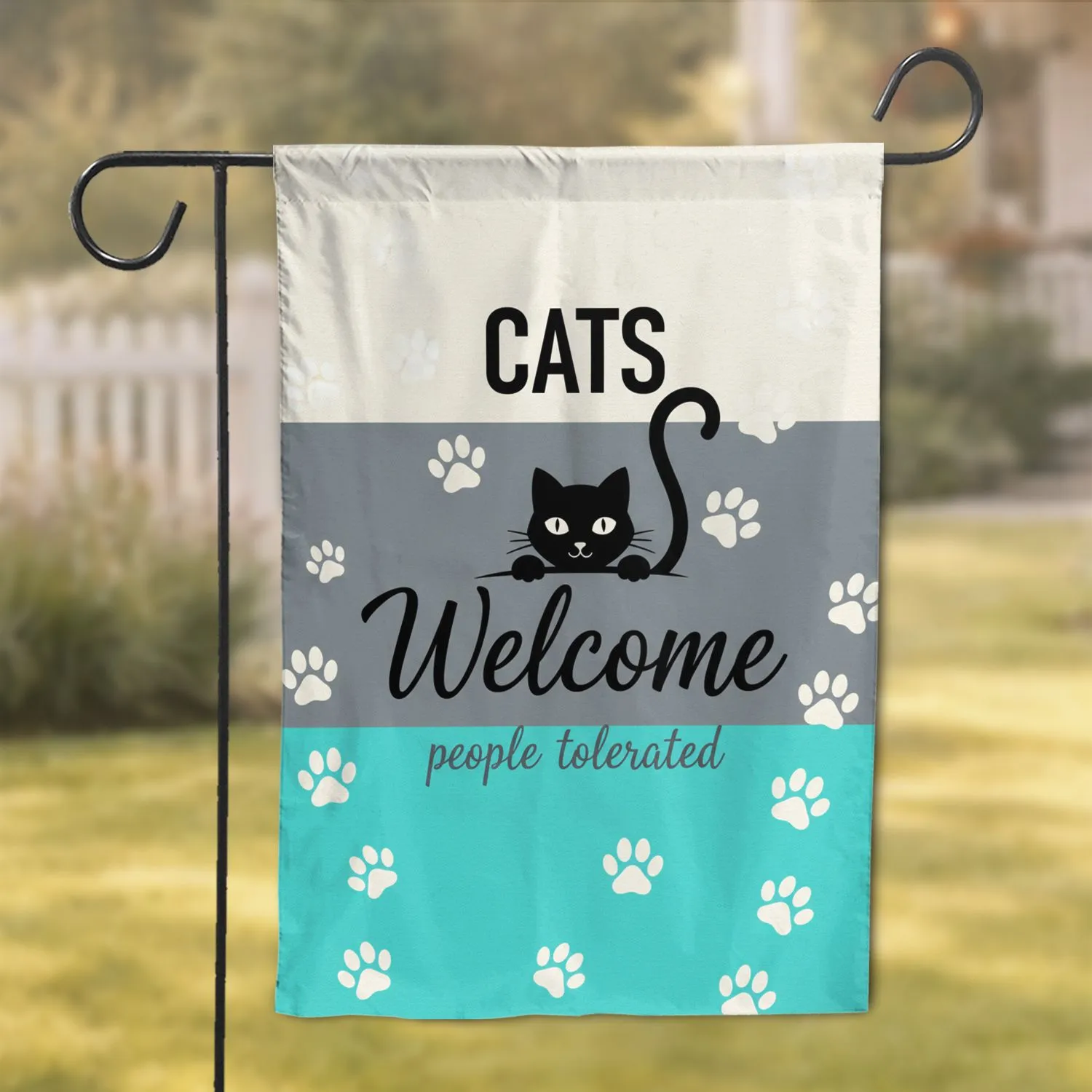 Black Cat Welcome Sign Paw Print - Home Decor Gift for Cat Lovers Garden Flag - 1
