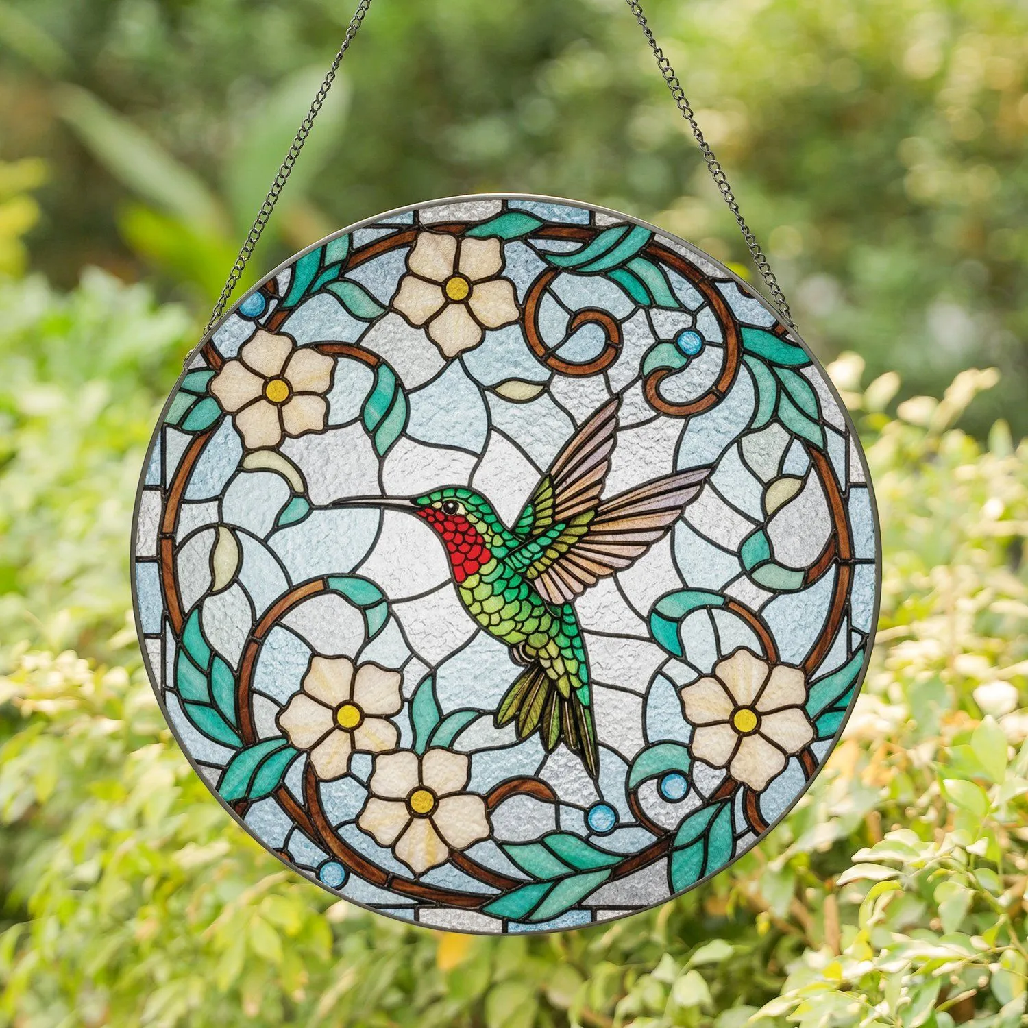 Hummingbird Stained Glass Floral Mosaic - Home Decor Gift for Wildlife Lover Stained Glass Suncatcher - 1
