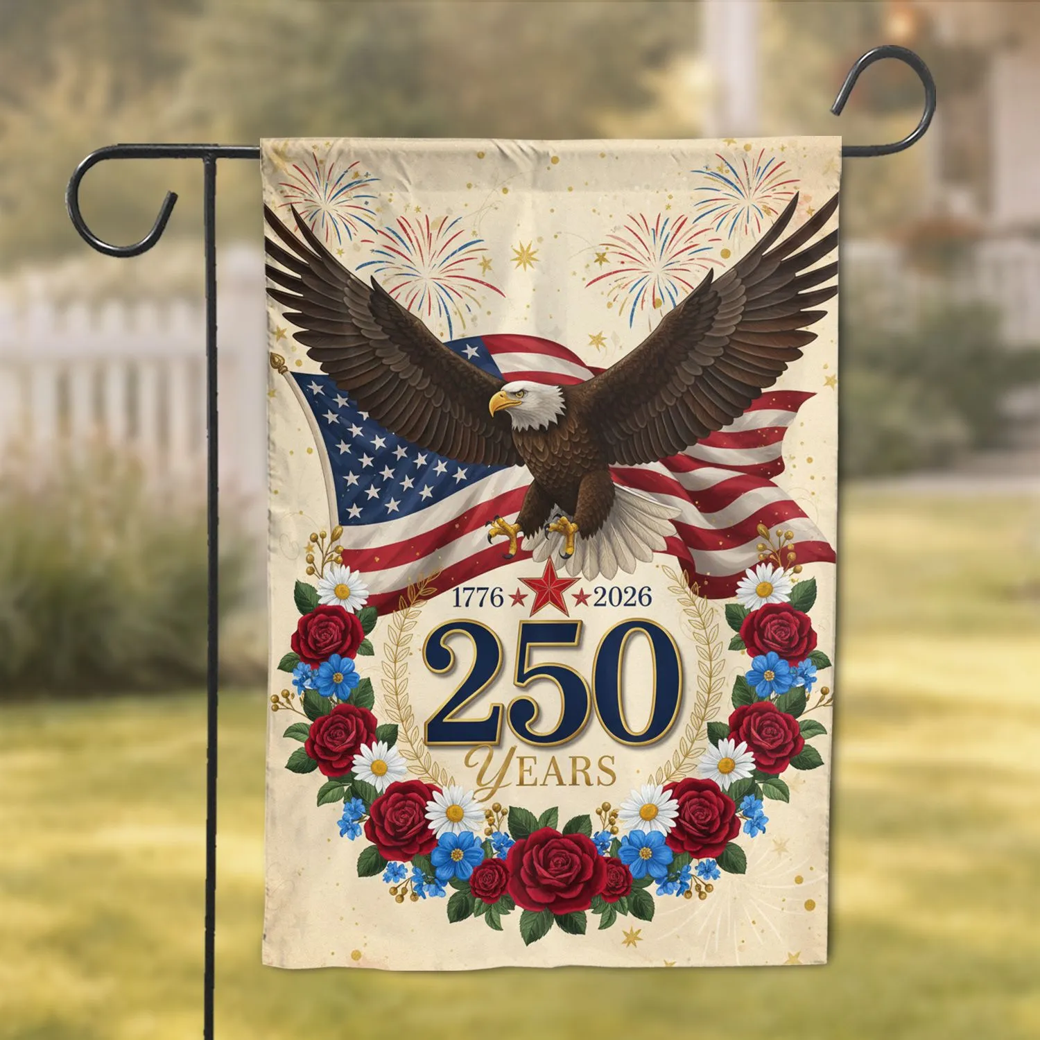 Bald Eagle American Flag 1776-2026 Semiquincentennial - USA 250th Anniversary for Veterans Garden Flag - 1
