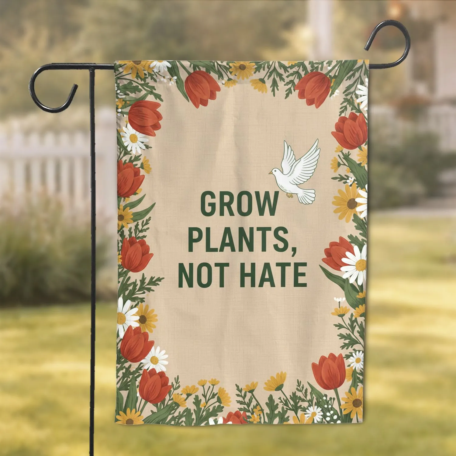Grow Plants Not Hate Wildflower Dove - Gardener Home Decor Gift Garden Flag - 1