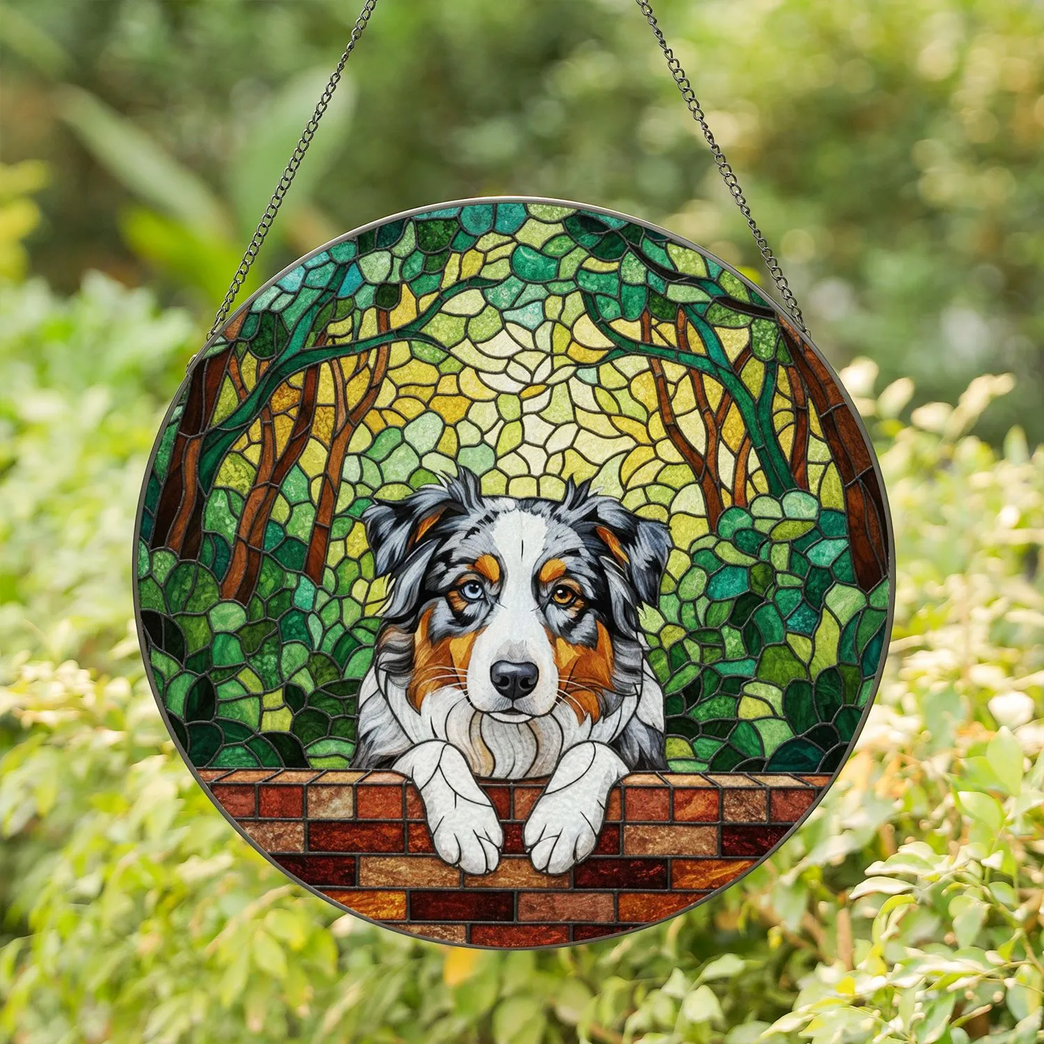 Merle Australian Shepherd Tiffany Stained Glass - Dog Lover Home Decor Gift Stained Glass Suncatcher - 1