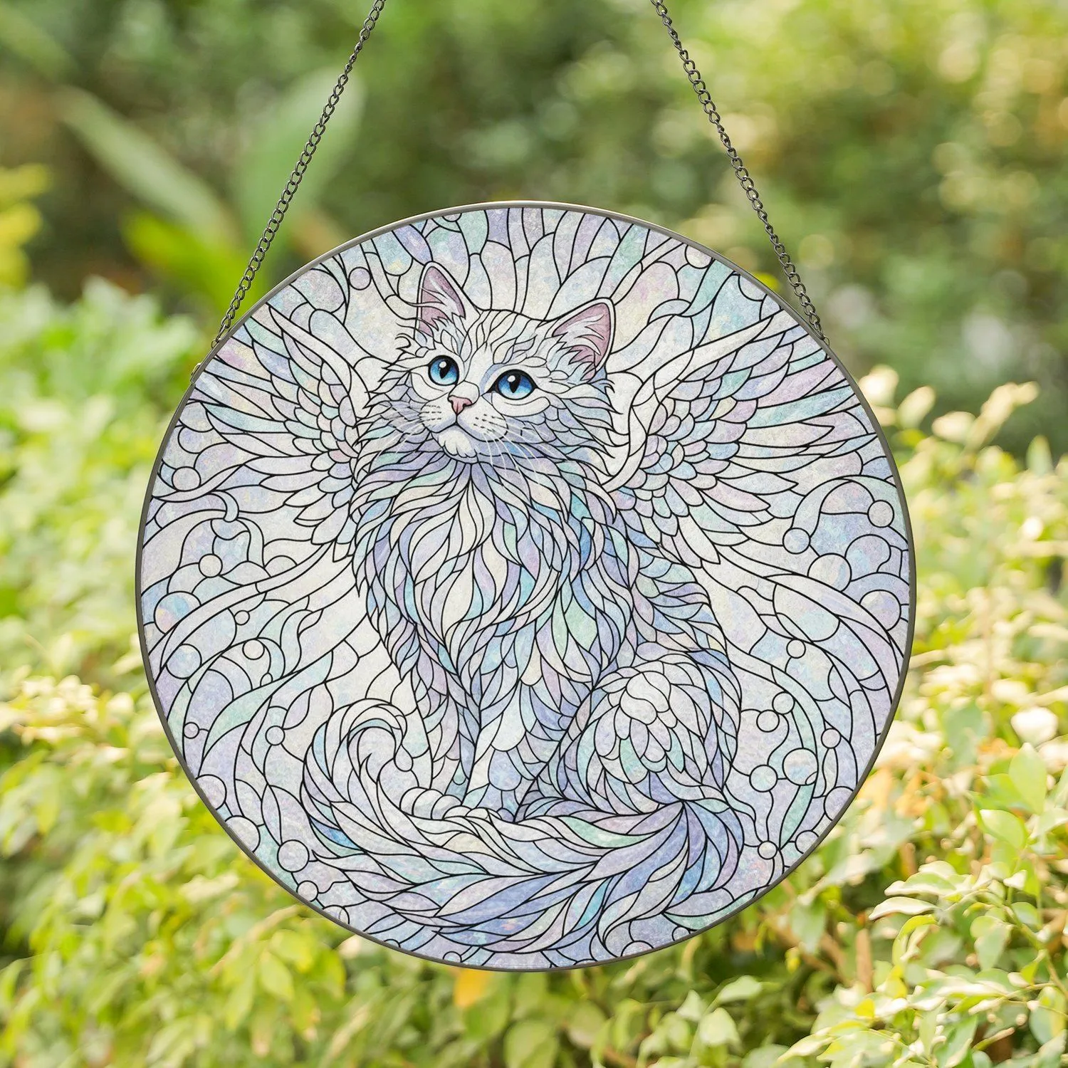 Fluffy Winged Kitten Celestial Stained Glass - Home Decor Gift for Cat Lovers Stained Glass Suncatcher - 1