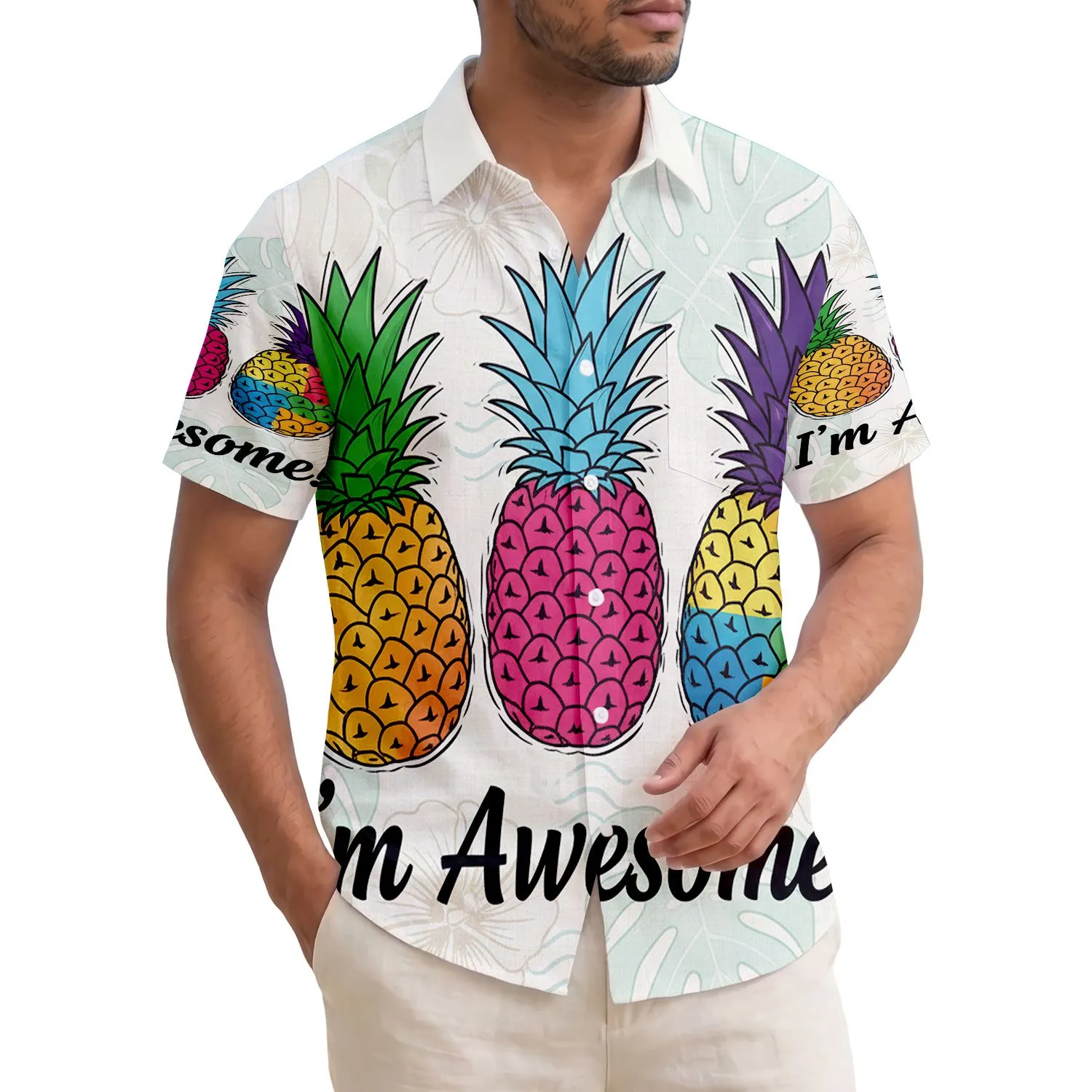 Hawaiian Pineapples Monstera Hibiscus Wave Motifs Tropical Lifestyle Gift Hawaiian Shirt - 1
