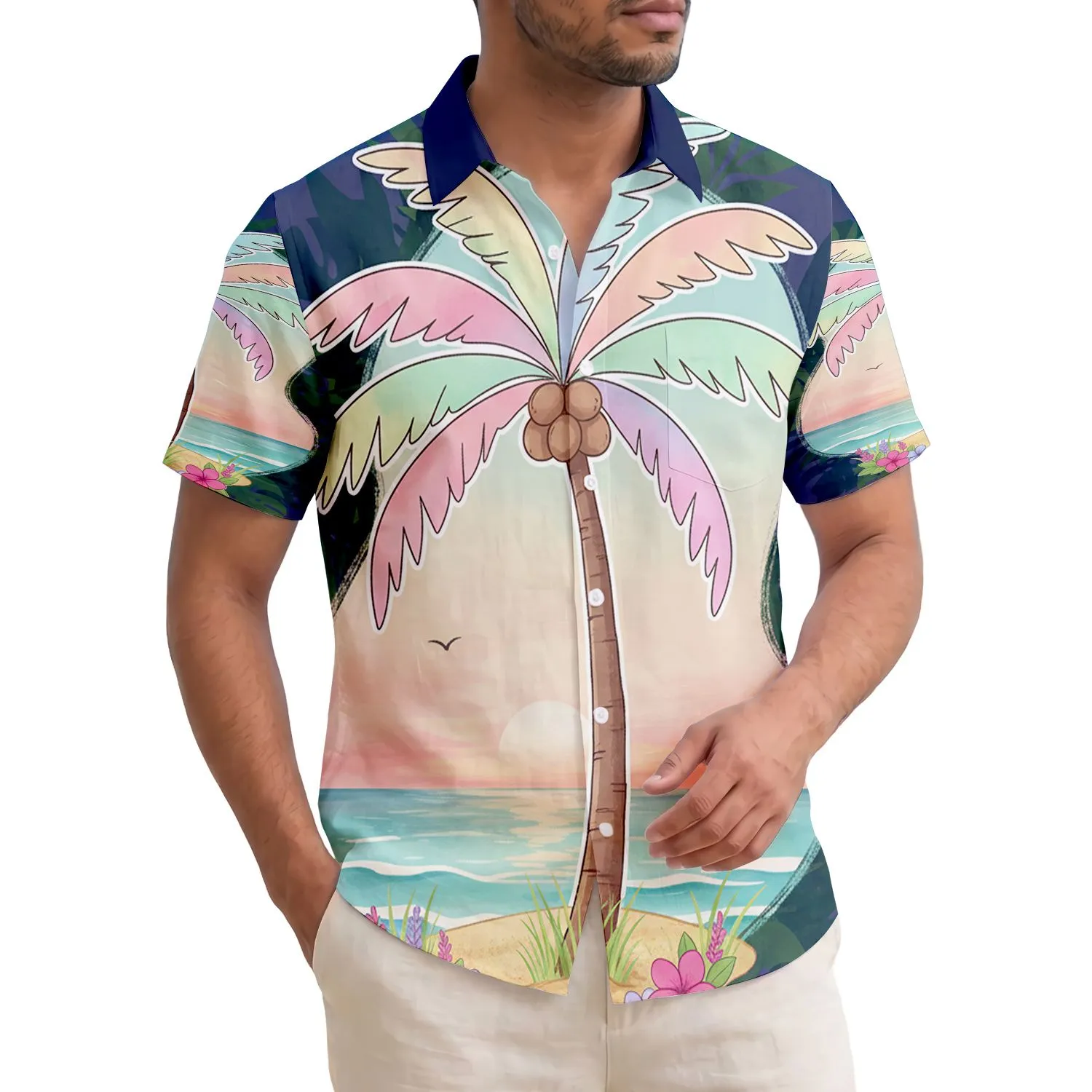 Palm Tree Coconut Sunset Ocean Scene - Tropical Island Lifestyle Gift Hawaiian Shirt - 1