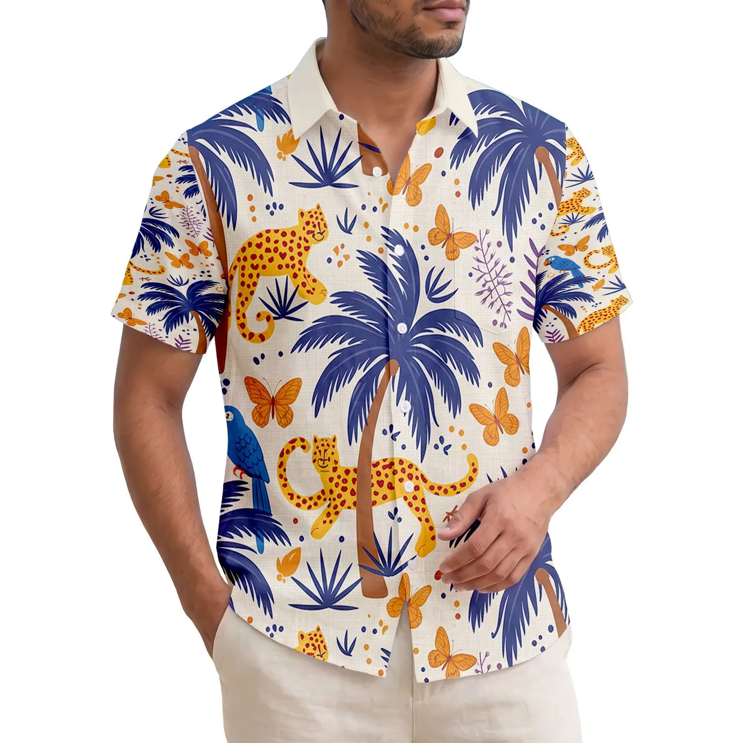 Parrots Heart Spot Leopards Palm Trees Butterflies Agave Ferns - Tropical Lifestyle Gift Hawaiian Shirt - 1