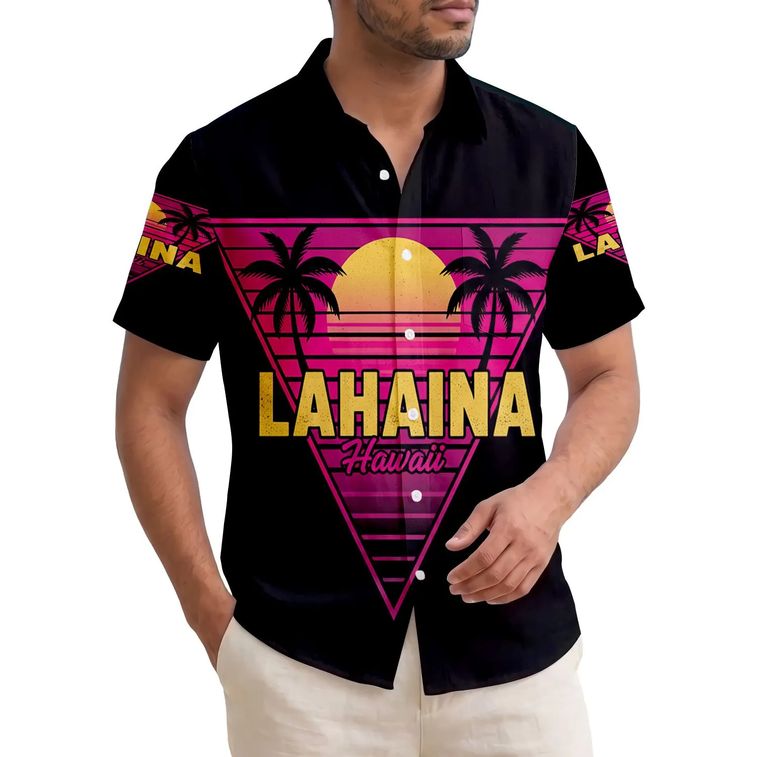 Lahaina Hawaii Retro Triangle Palm Trees Sun Travel Essentials Hawaiian Shirt - 1