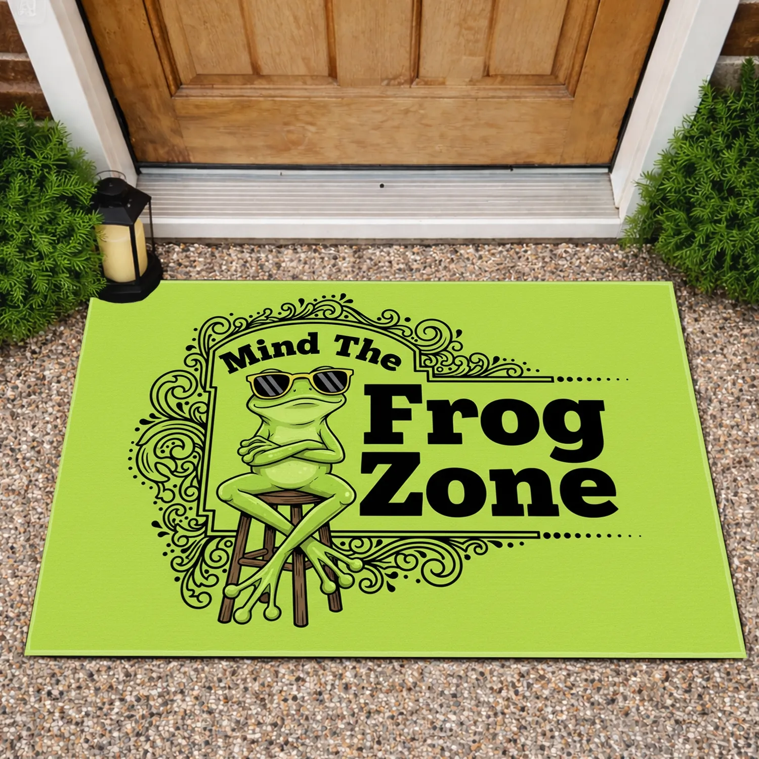 Frog Sunglasses Mind The Frog Zone - Home Decor Gift for Frog Lover Doormat - 1
