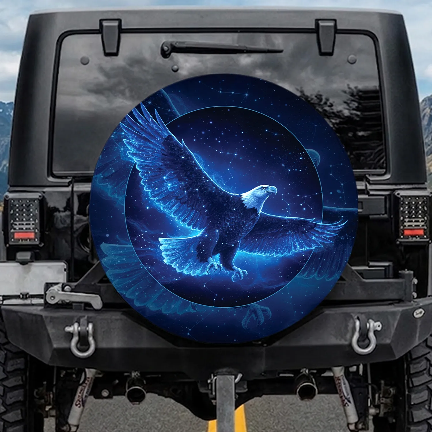 Majestic Bald Eagle Outstretched Wings Cosmic Night Sky Swirling Galaxies - Nature Lover Gift Spare Tire Cover - 1