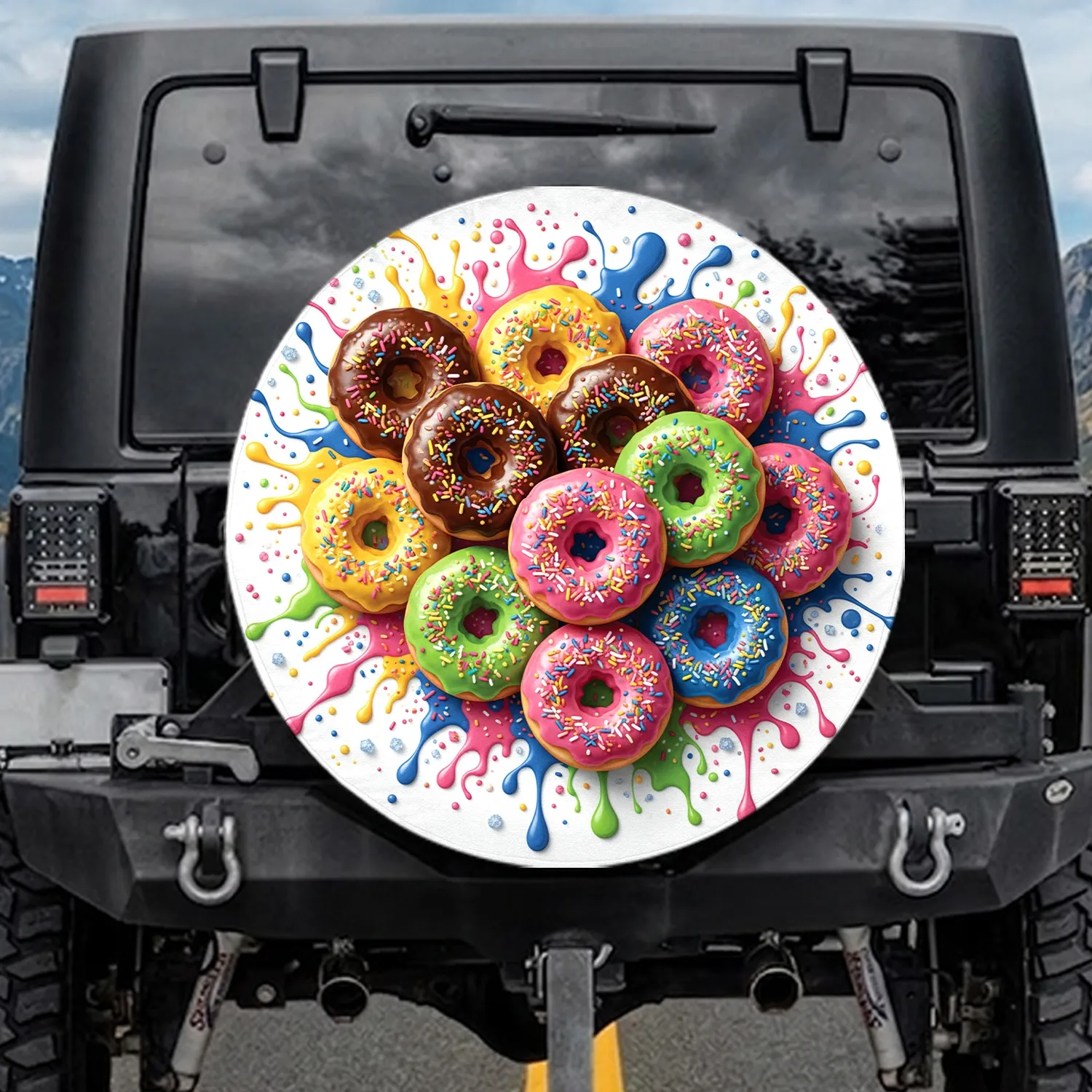 Frosted Donuts Colorful Sprinkles Icing Splashes - Sweet Treat Lover Gift Spare Tire Cover - 1