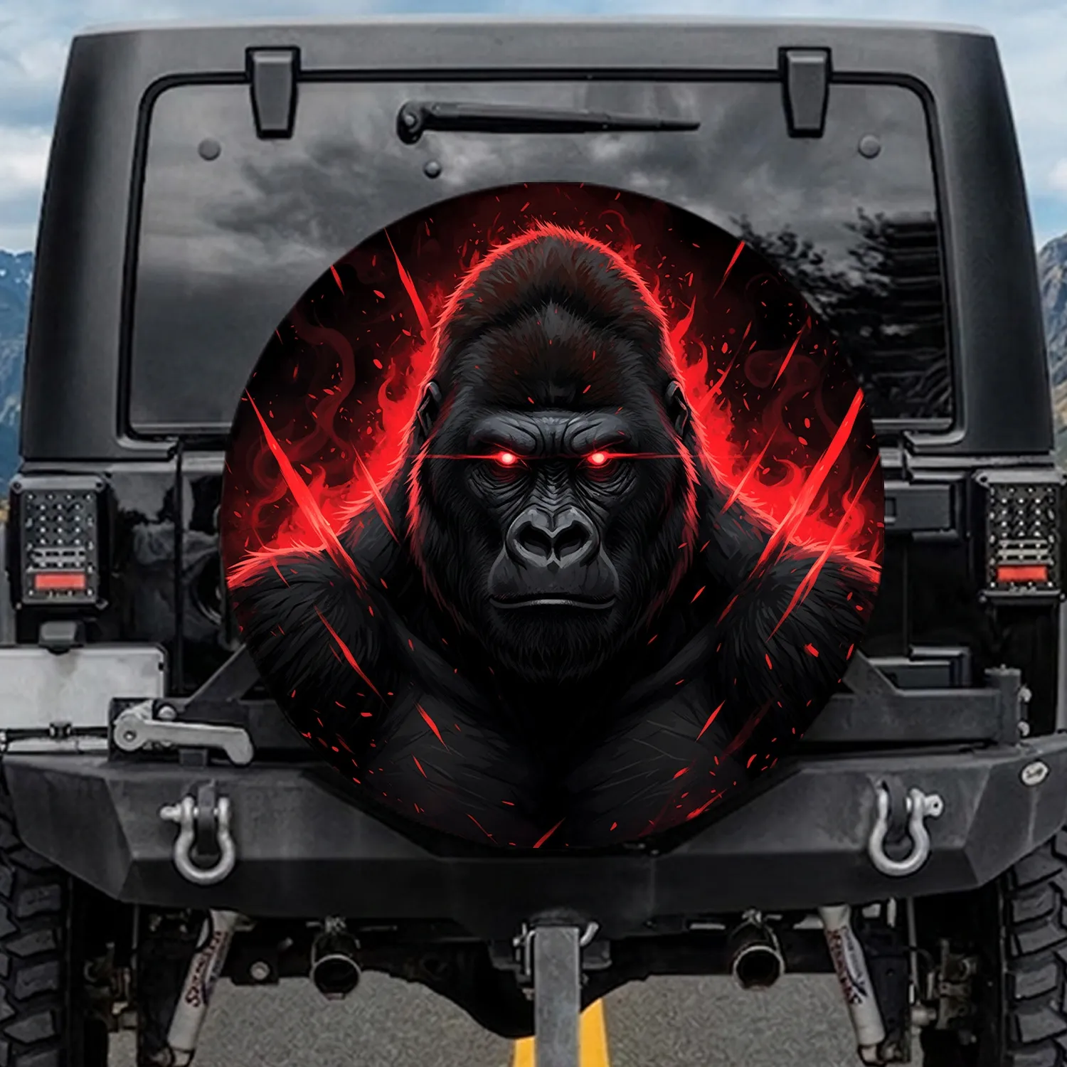 Gorilla Head Red Glowing Eyes Crimson Streaks - Outdoor Adventure Gift Spare Tire Cover - 1
