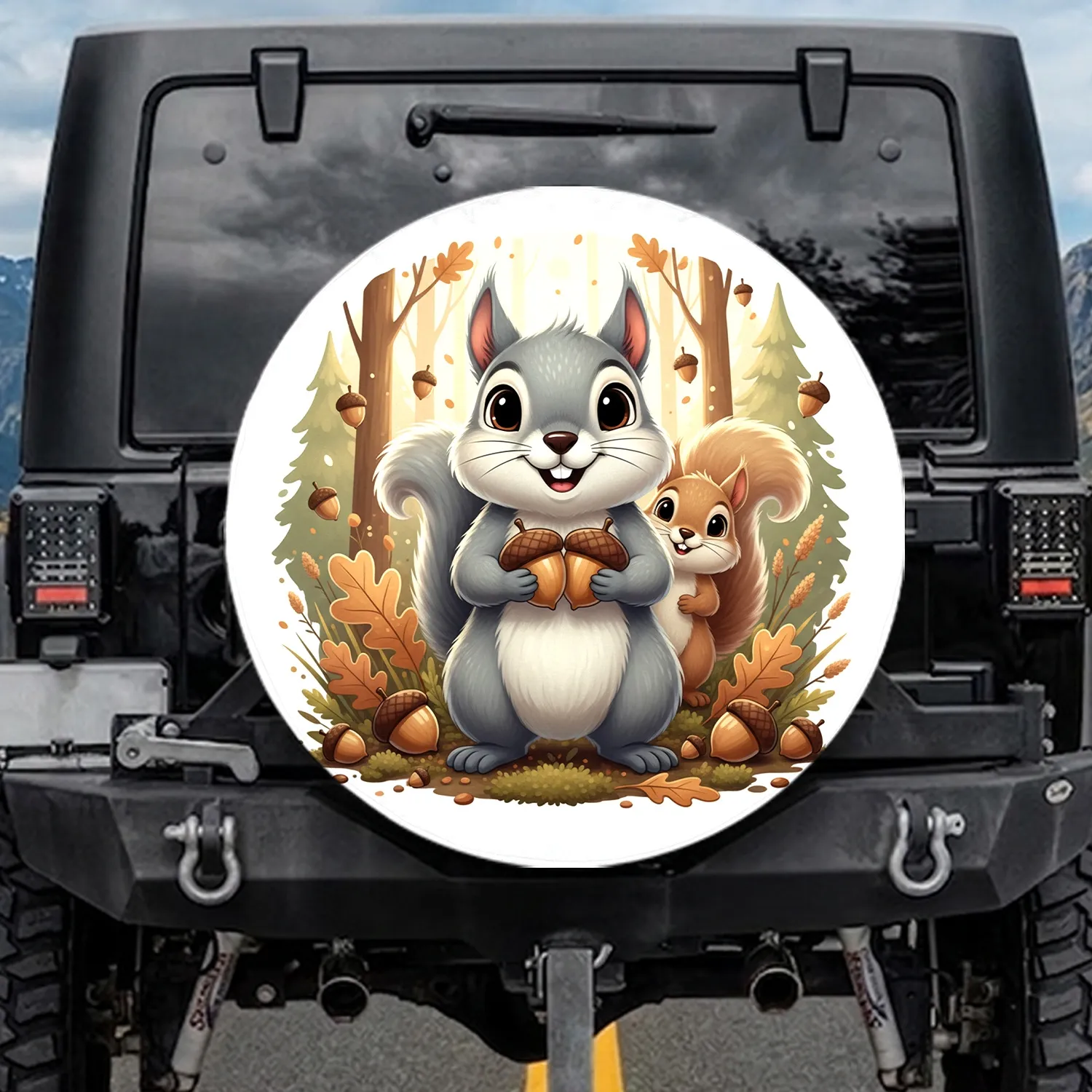 Smiling Squirrels Acorns Forest Friends Woodland - Wildlife Lover Gift Spare Tire Cover - 1