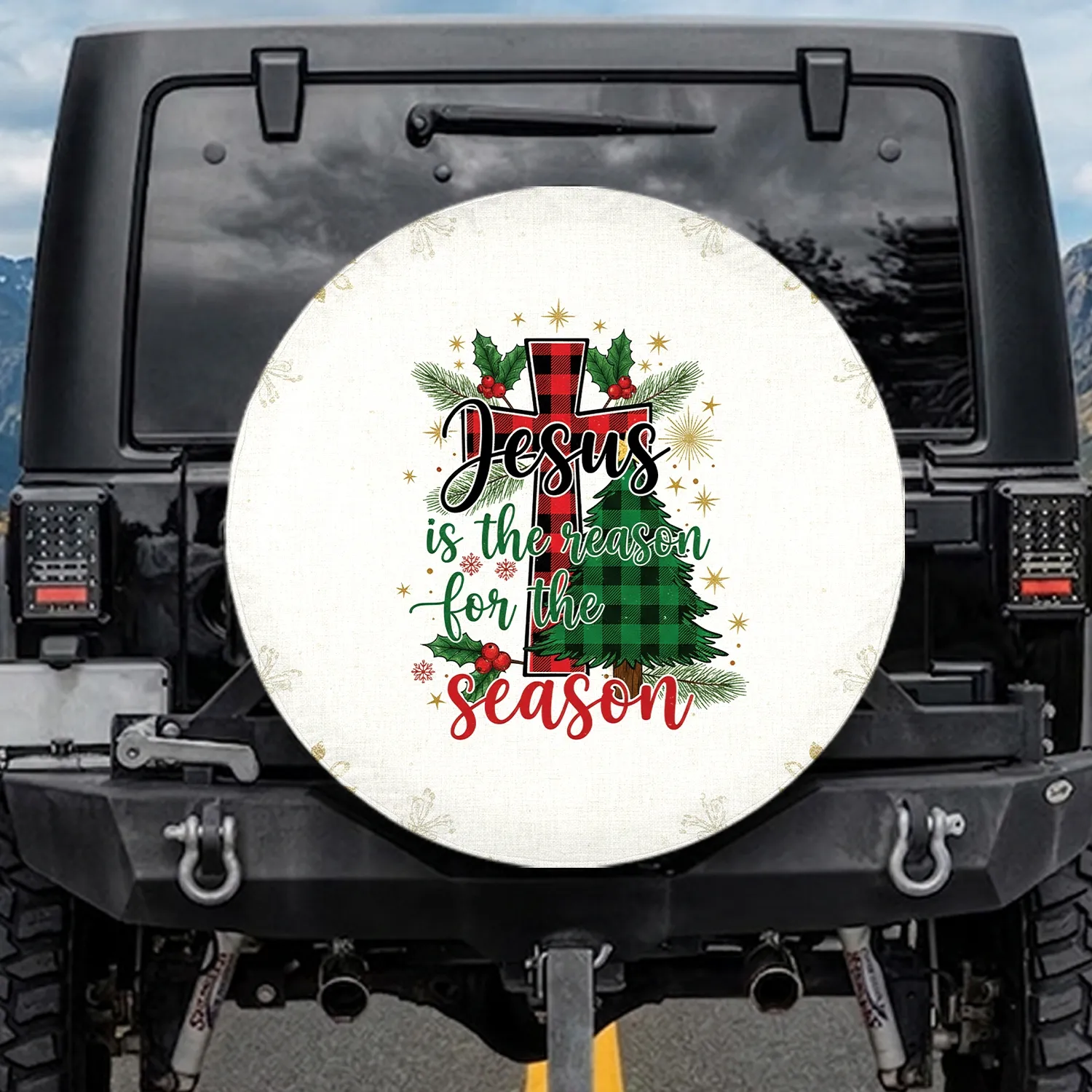 Jesus Is The Reason Cross Christmas Tree Holiday Season Gift Spare Tire Cover - 1
