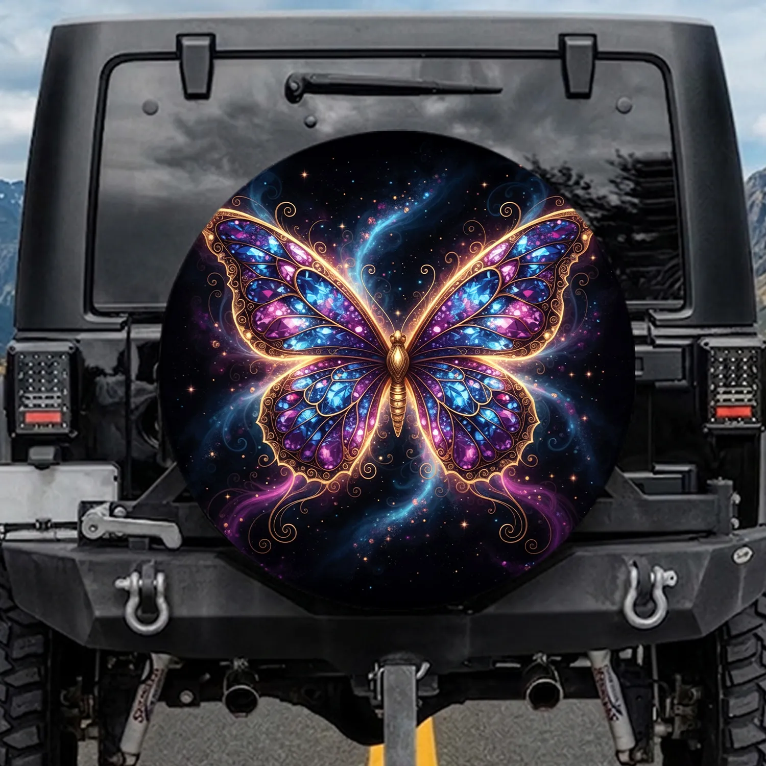 Iridescent Gemstone Celestial Glow Butterfly - Wildlife Lover Home Decor Gift Spare Tire Cover - 1