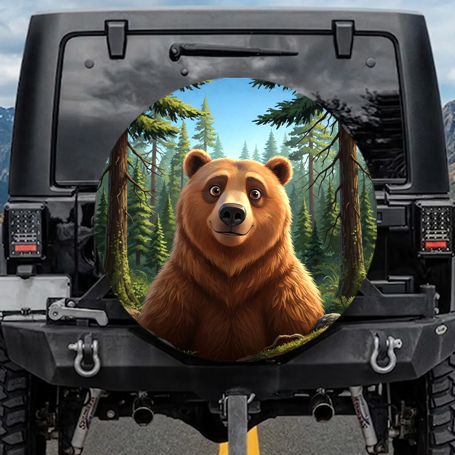 Expressive Brown Bear Shaggy Fur Forest Wilderness - Outdoor Adventure Travel Gift Spare Tire Cover - 1