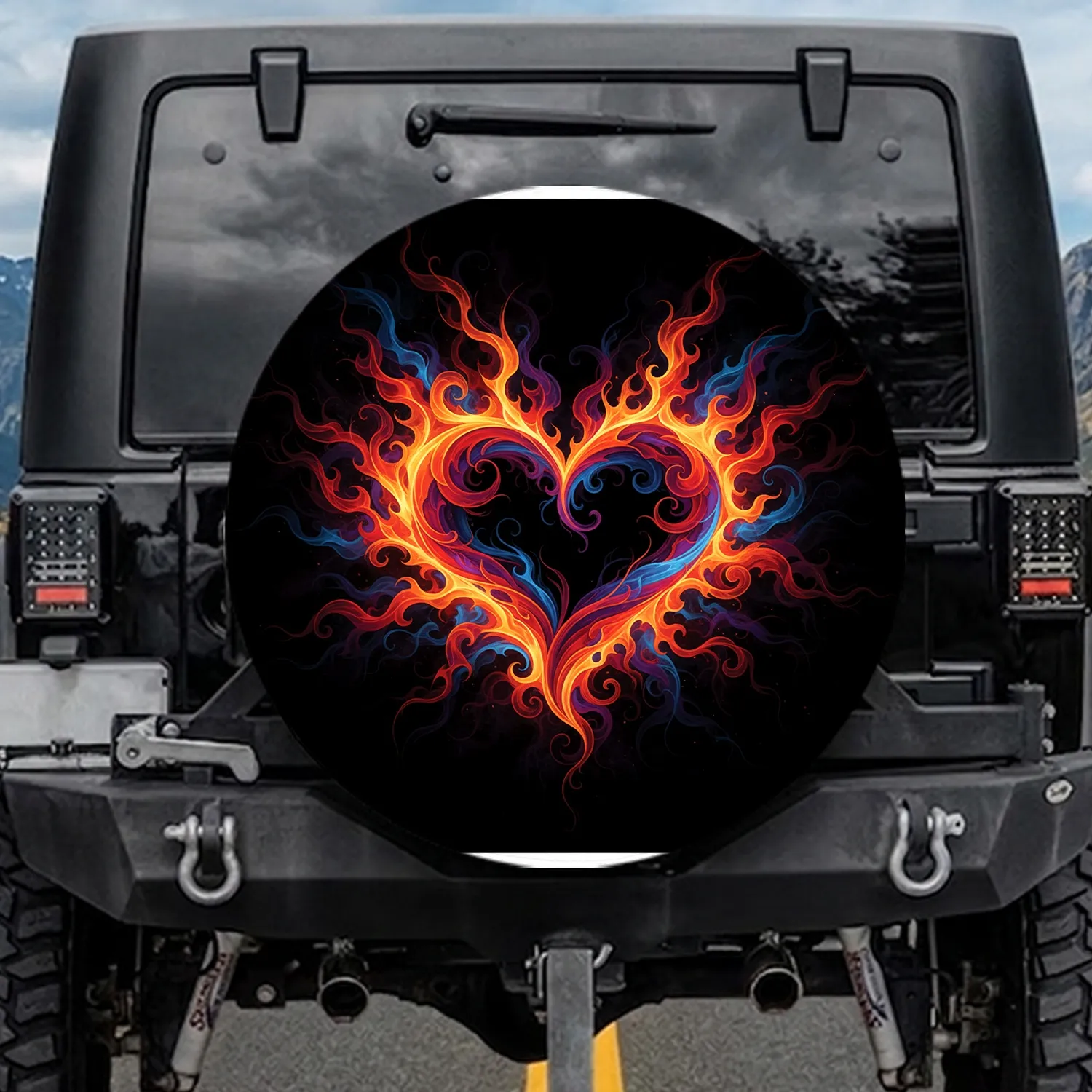 Intertwining Heart Flame Strokes Swirling Smoke Continuous Flow Field - Vehicle Decor Gift Spare Tire Cover - 1