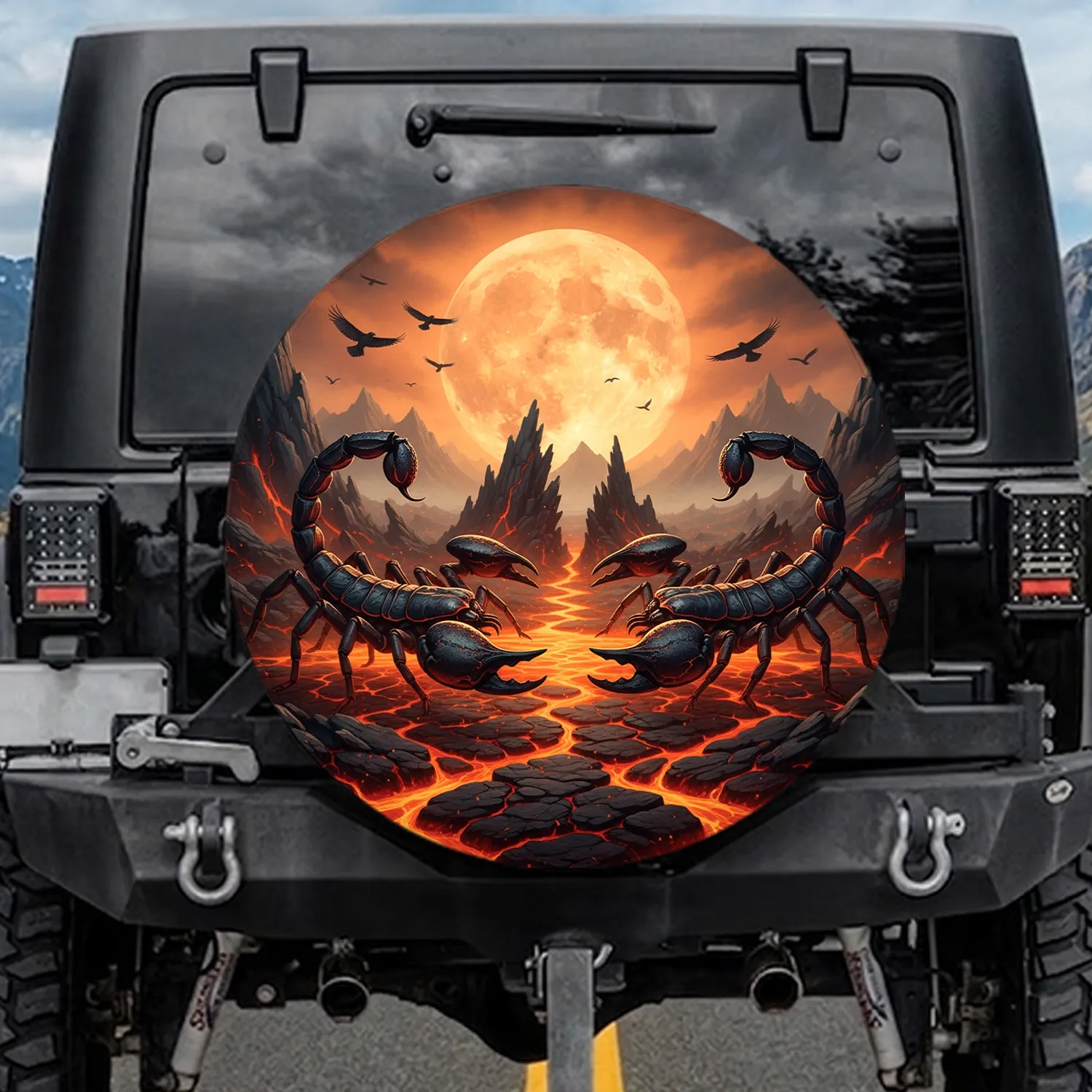 Colossal Scorpions Molten Lava Battle - Off-Road Vehicle Adventure Gear Spare Tire Cover - 1