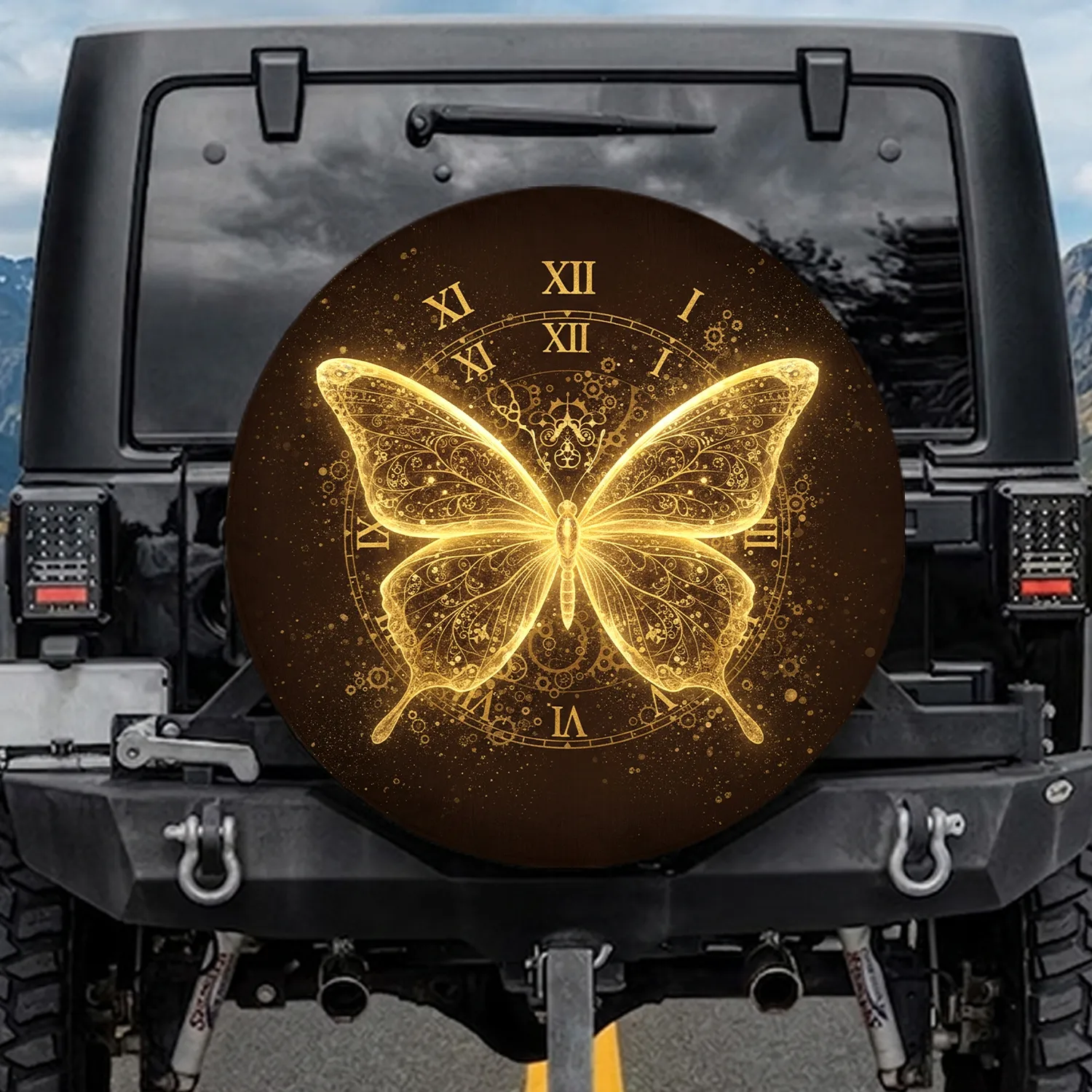 Butterfly Roman Numerals Clock Home Decor Gift for Butterfly Lover Spare Tire Cover - 1