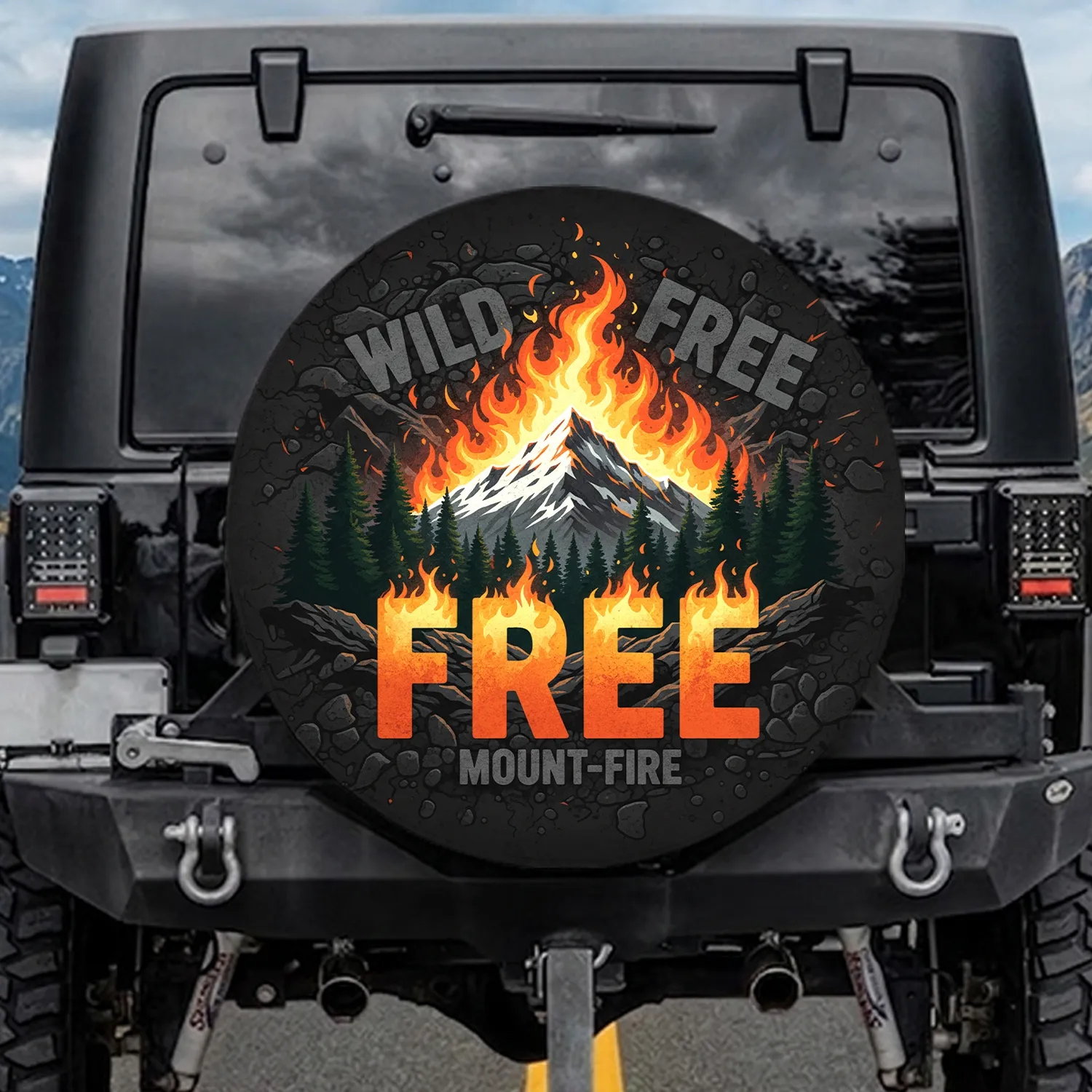 Fiery Mountain Wild Free Pine Peak - Outdoor Adventure Lifestyle Explorer Gift Spare Tire Cover - 1