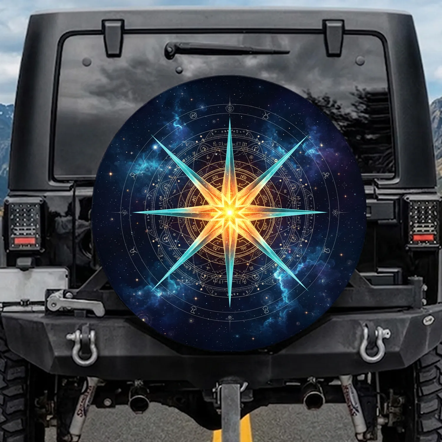 Celestial Compass Mandala Star Chart - Home Decor Gift for Astrology Lover Spare Tire Cover - 1