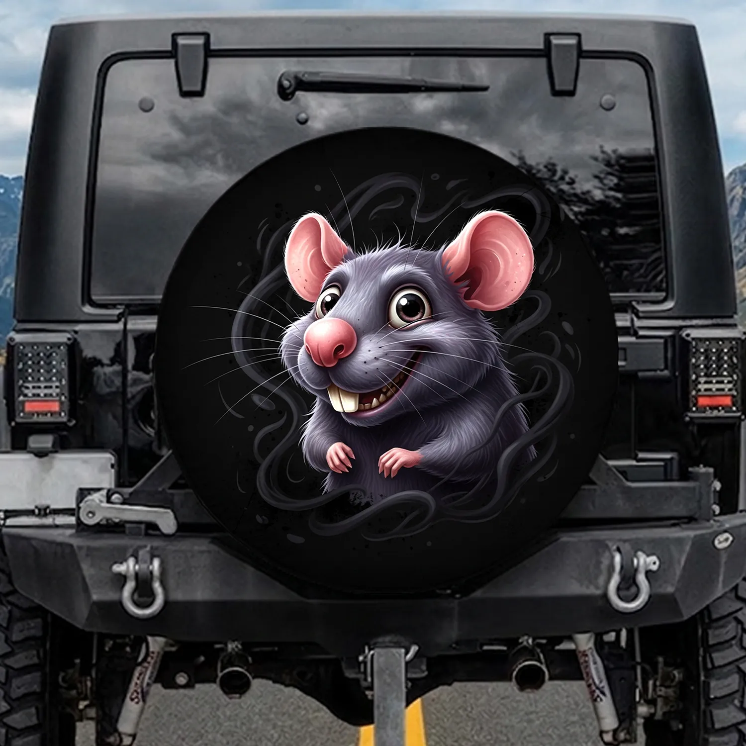 Rat with Big Eyes Grin - Road Trip Accessory for Animal Lover Spare Tire Cover - 1