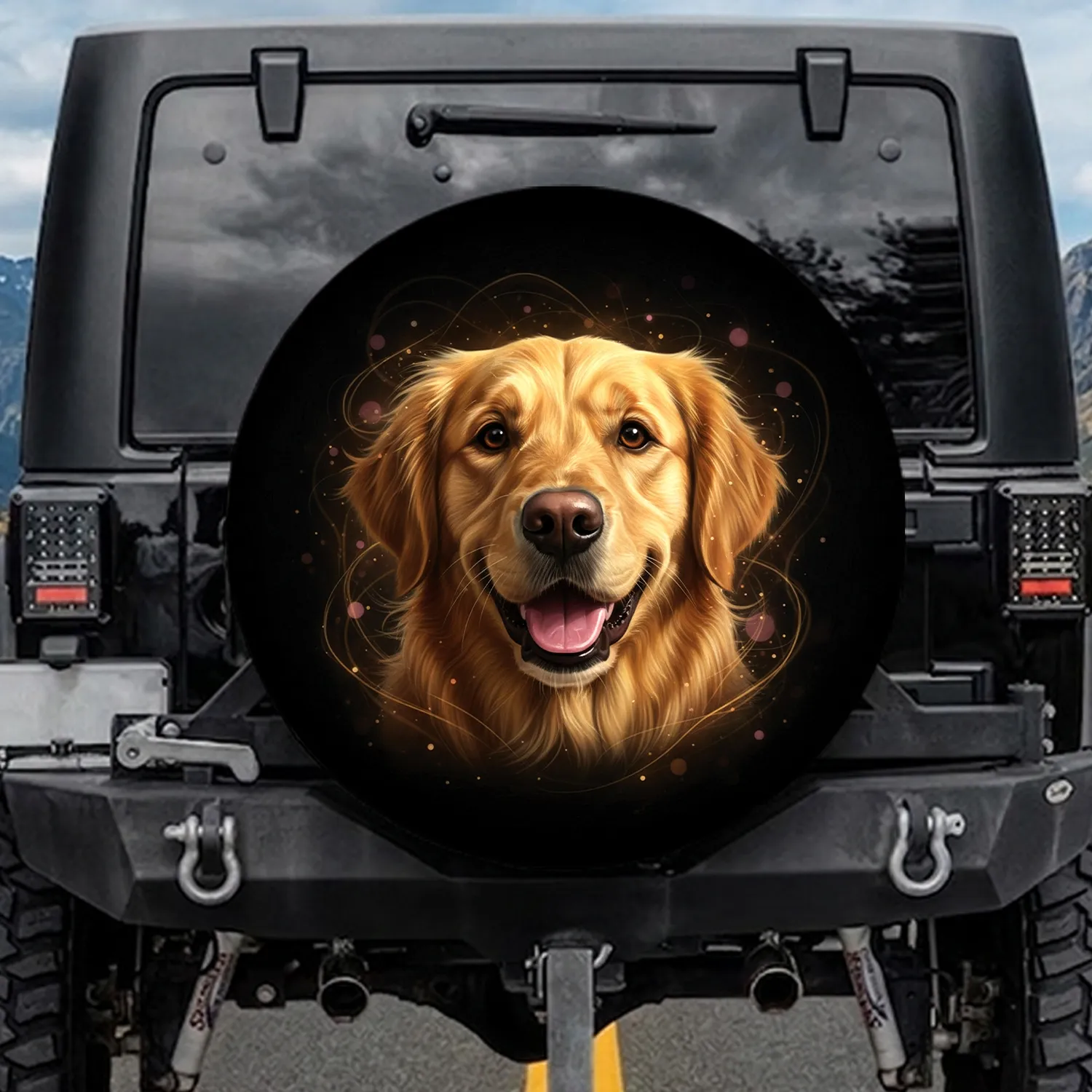 Friendly Smiling Golden Retriever Dog Portrait - Home Decor Dog Lover Gift for Pet Parents Spare Tire Cover - 1