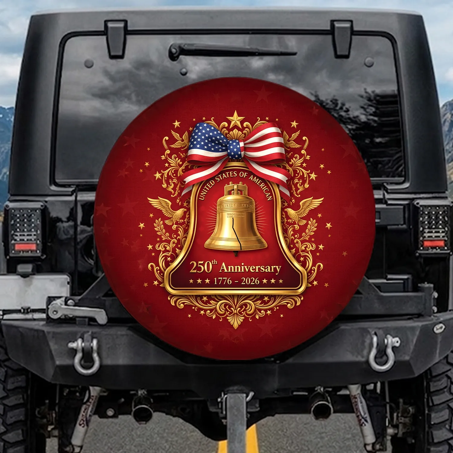 Patriotic Liberty Bell American Flag 250th Anniversary 1776-2026 Spare Tire Cover - 1