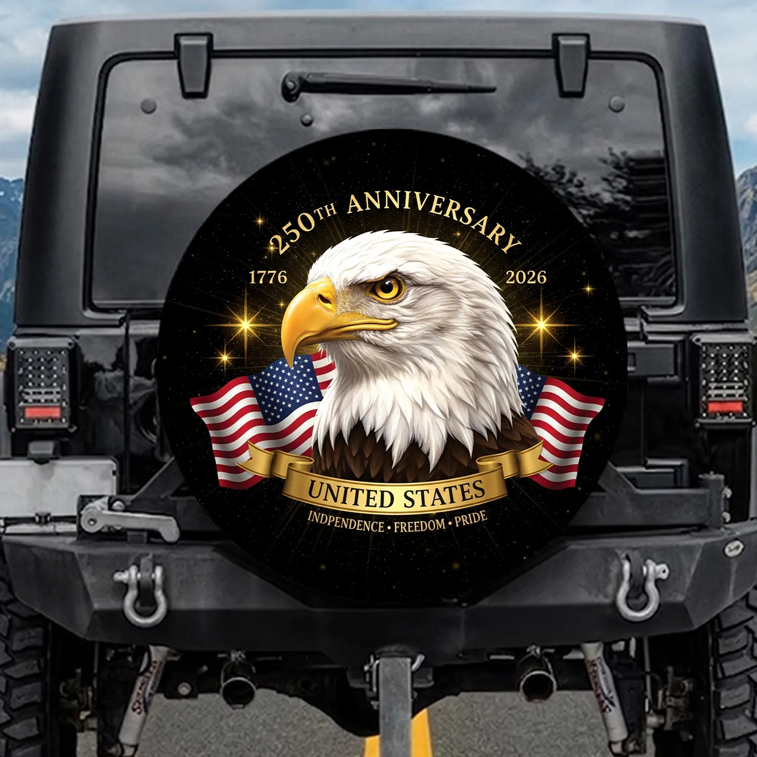 Bald Eagle American Flag 1776-2026 - USA 250th Anniversary for Veterans Spare Tire Cover - 1