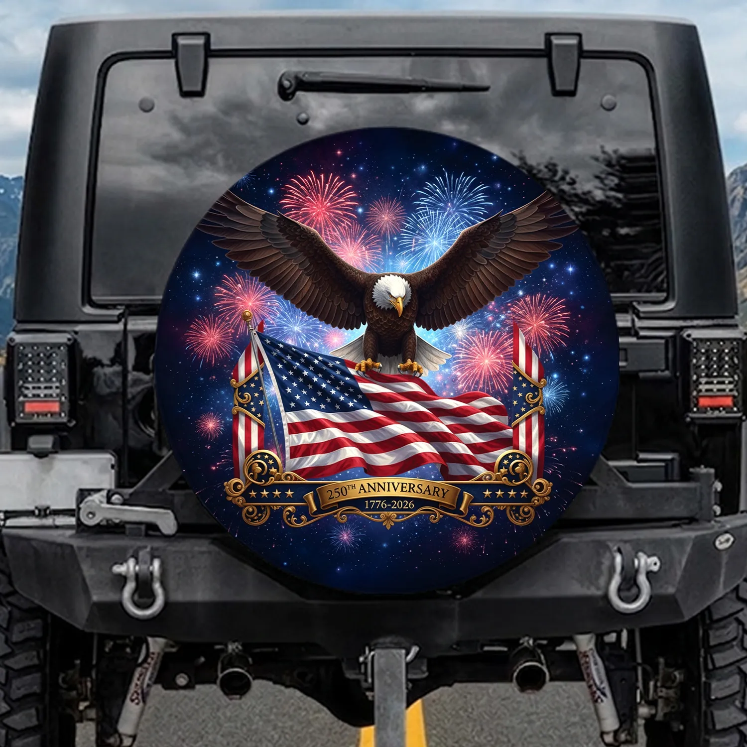 Bald Eagle American Flag 1776-2026 - USA 250th Anniversary Independence Day Gift Spare Tire Cover - 1