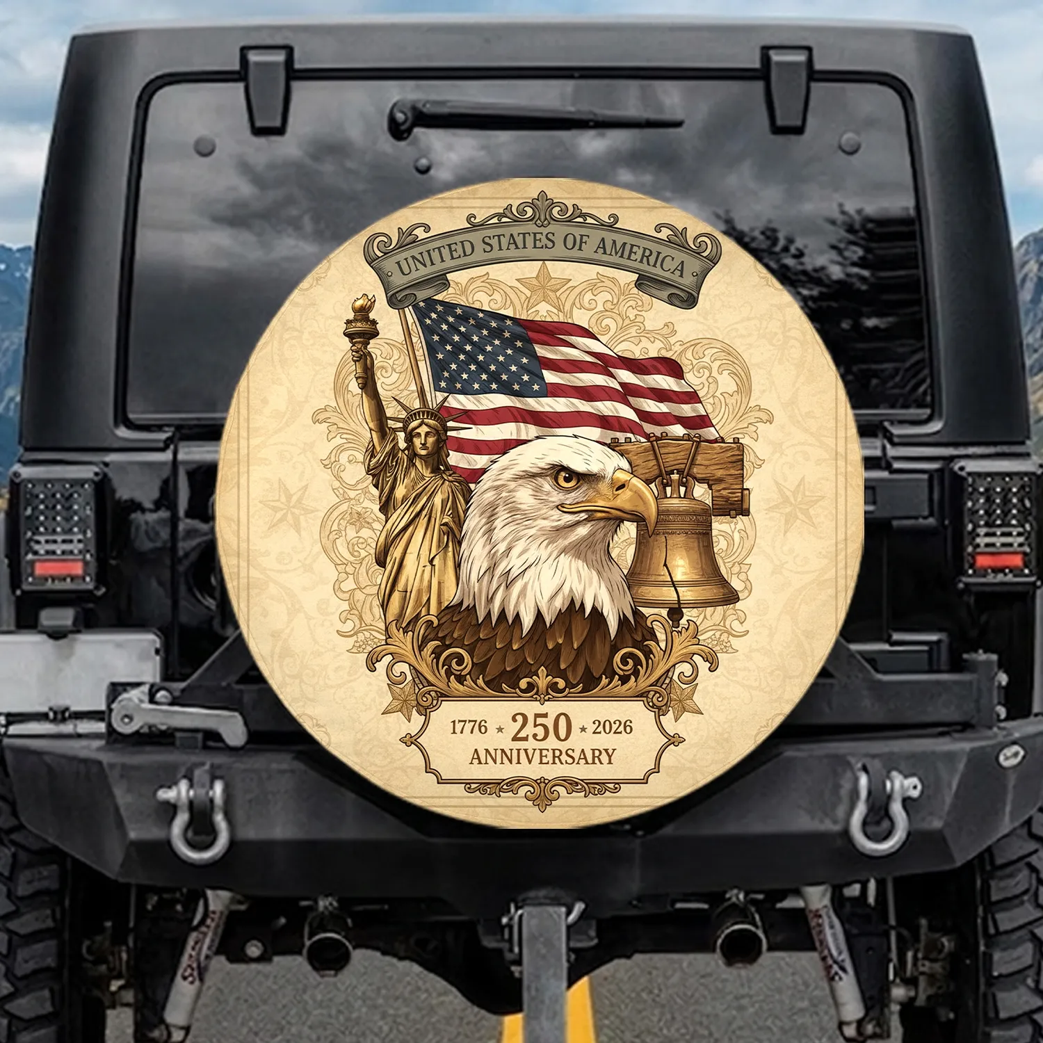 Bald Eagle American Flag 250th Anniversary Independence Day Gift Spare Tire Cover - 1